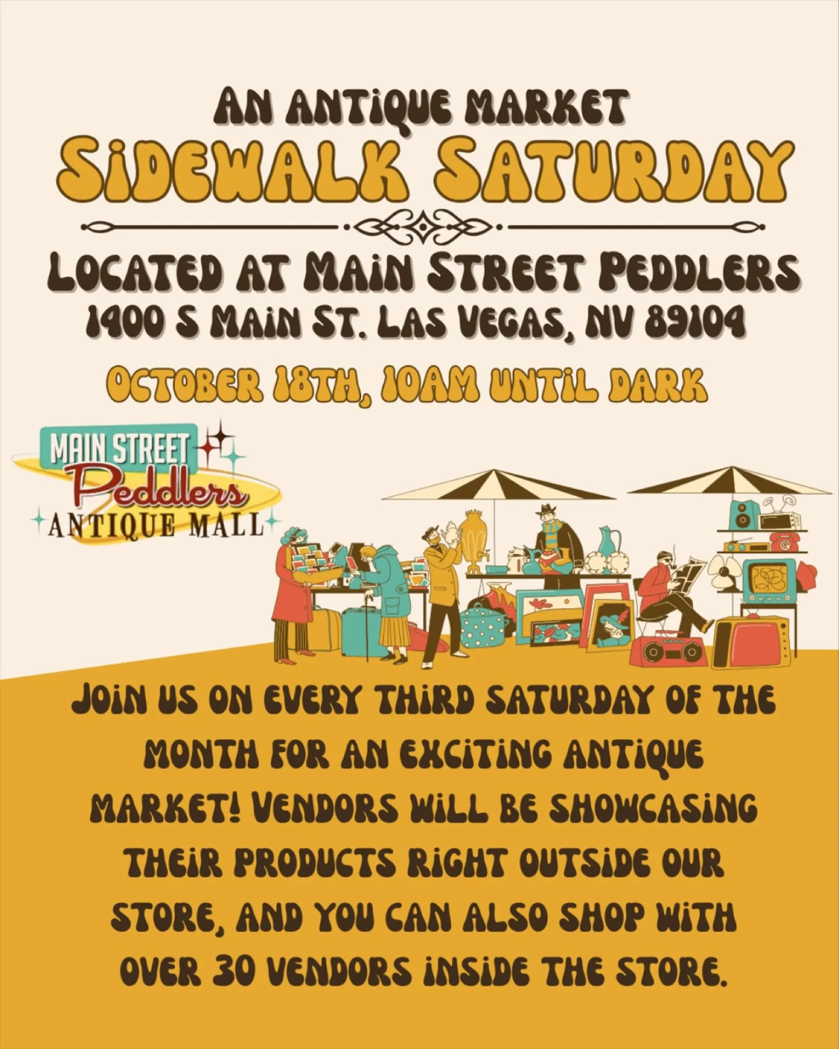 Next Saturday we predict the weather will be fantastic, come shop our vendors in the front of our store and stop in to see 30+ vendors with antiques, clothing, and so much more!
10/18
#antique #artsdistrictlv #art