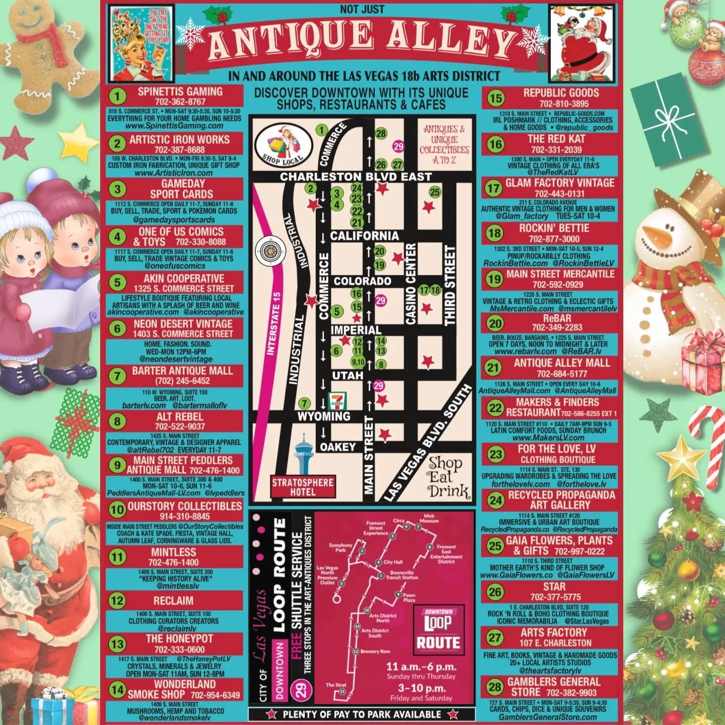 Look at all the fun you can have in the #artsdistrictlv @theneighborhoodshops @bartermalloflv @antiquealleymall @altrebel702 @theredkatlv @gamedaysportscards @spinettisgaming @artisticironlasvegas @akincooperative @neondesertvintage @wonderlandlv @th