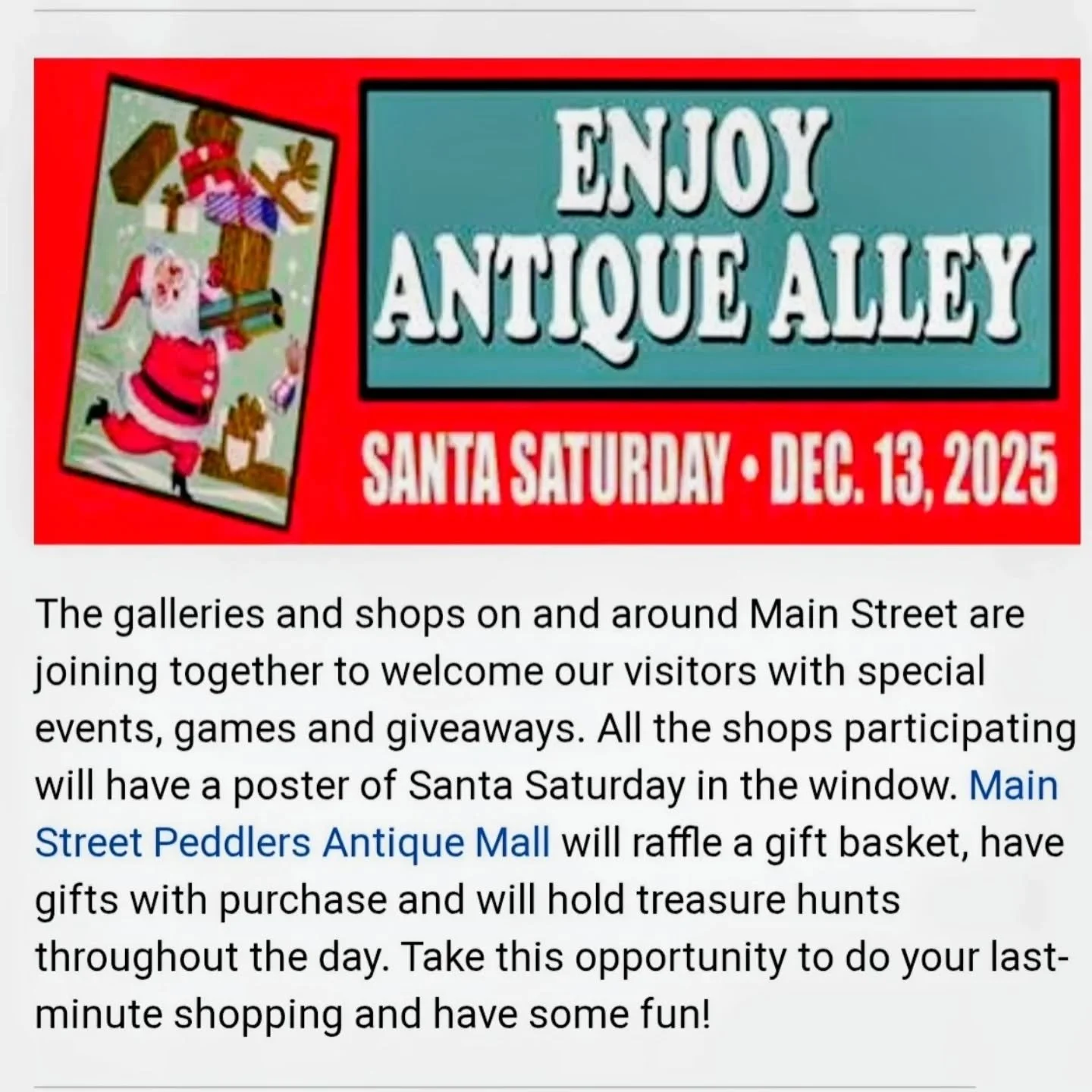 Saturday the 13th in the 18b Las Vegas Art District. Come on down to Main Street! #giftwithpurchase #giftbasket #christmas #lasvegasshopping #shoplocal @theneighborhoodshops @antiquealleymall @bartermalloflv @lvpeddlers
