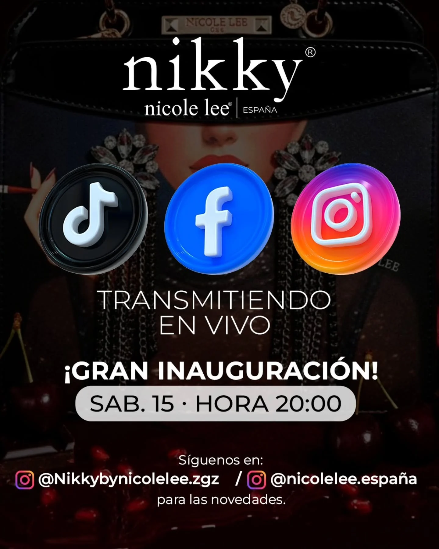 Hello, Zaragoza 🇪🇸
Catch the live stream for the Grand Opening of the Nikky Zaragoza store!

📆 Saturday, November 15
🕗 8:00PM Local Time

Stay updated on the latest news in Nikky fashion!
@nikkybynicolelee.zgz 
@nicolelee.espana