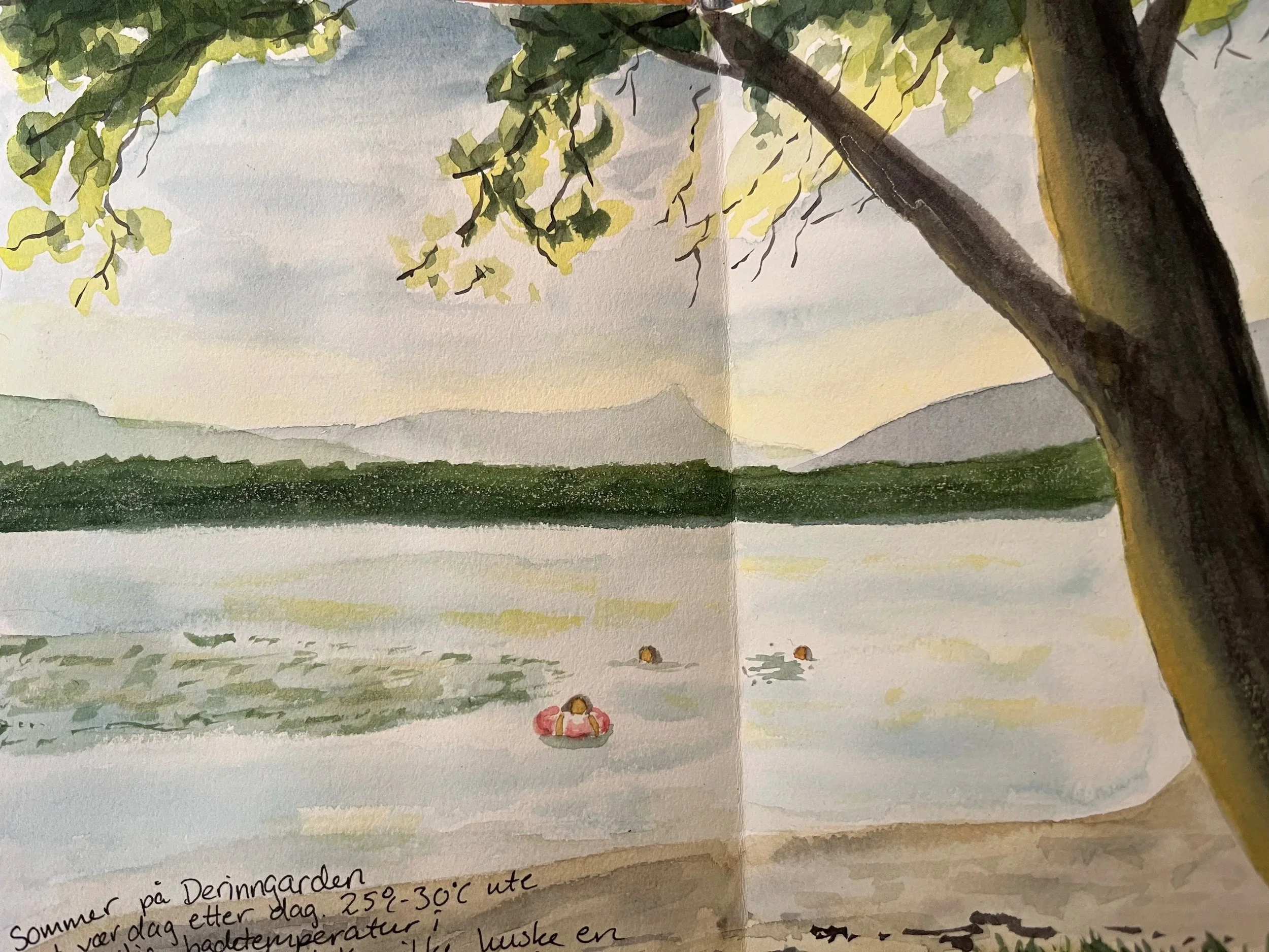 Et sommerminne fra Vassgårdsvannet. Akvarell.