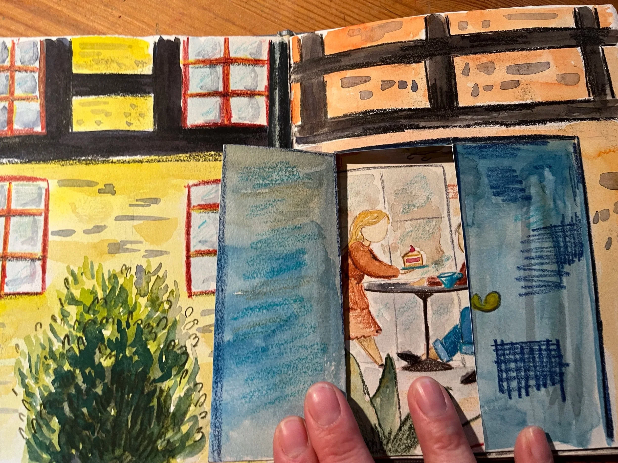 Et sommerminne. Akvarell og fargeblyanter.