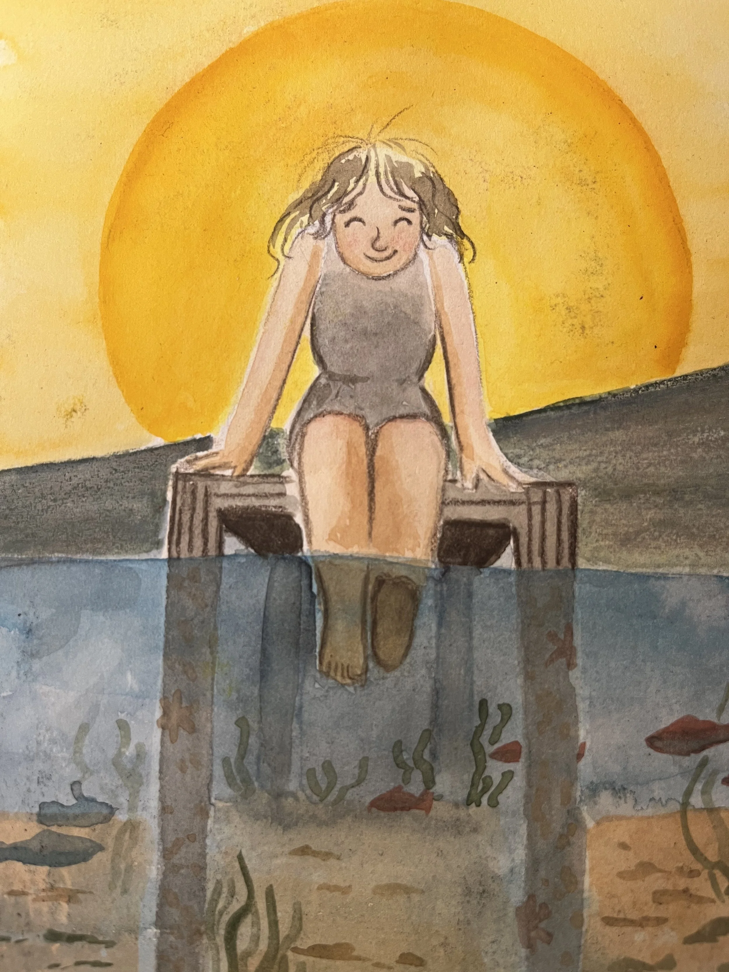 Et sommerminne. Akvarell og fargeblyanter.
