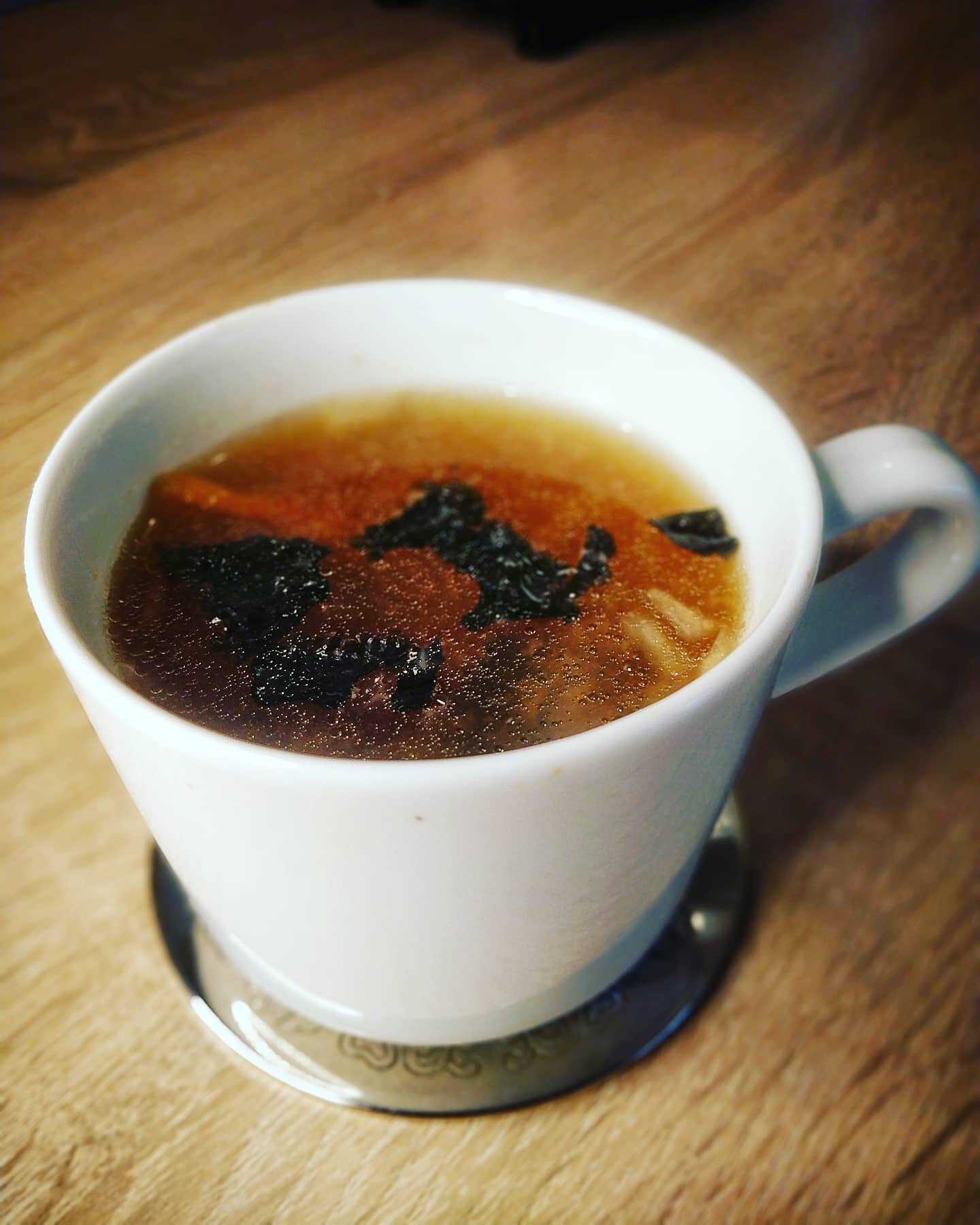 Before you rush out the door to work or school try
my 2 mins &amp; 30 second go-to warning morning miso broth in a cup, cup of boiling water, half a cube of organic mushroom stock, pinch of salt, while that is coming to a boil, chop half a small carr