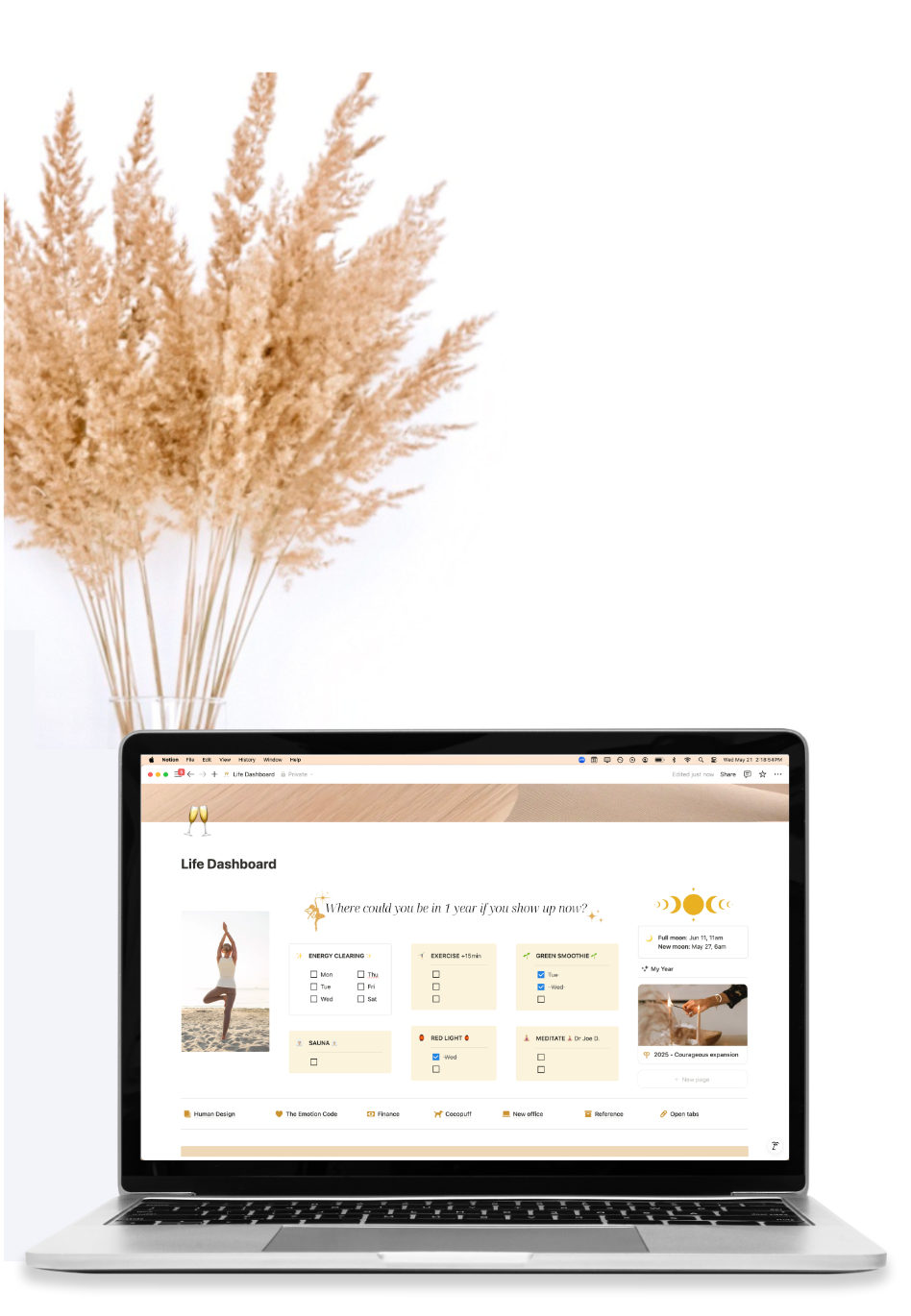 Notion mockup of a Life Dashboard