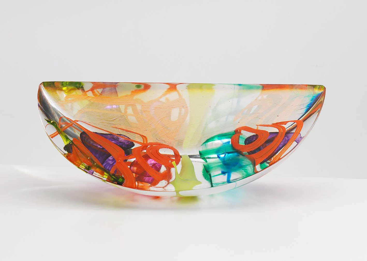   ’Coronet’     25cm W x 8cm D x 12cm H  : blown glass, kiln cast glass, cold worked glass