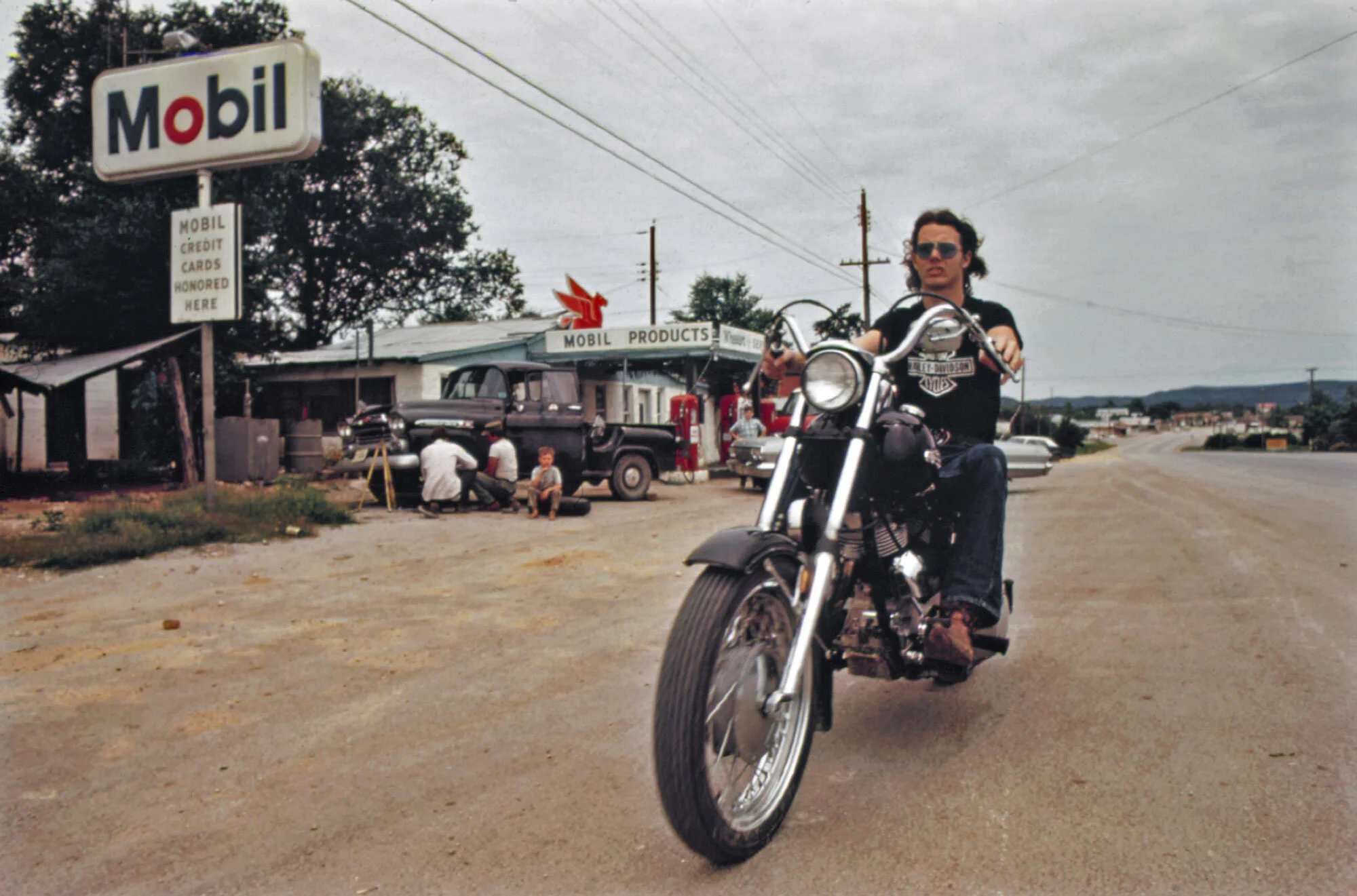 May 1973: Motorcyclist in Leakey, near San Antonio, Texas