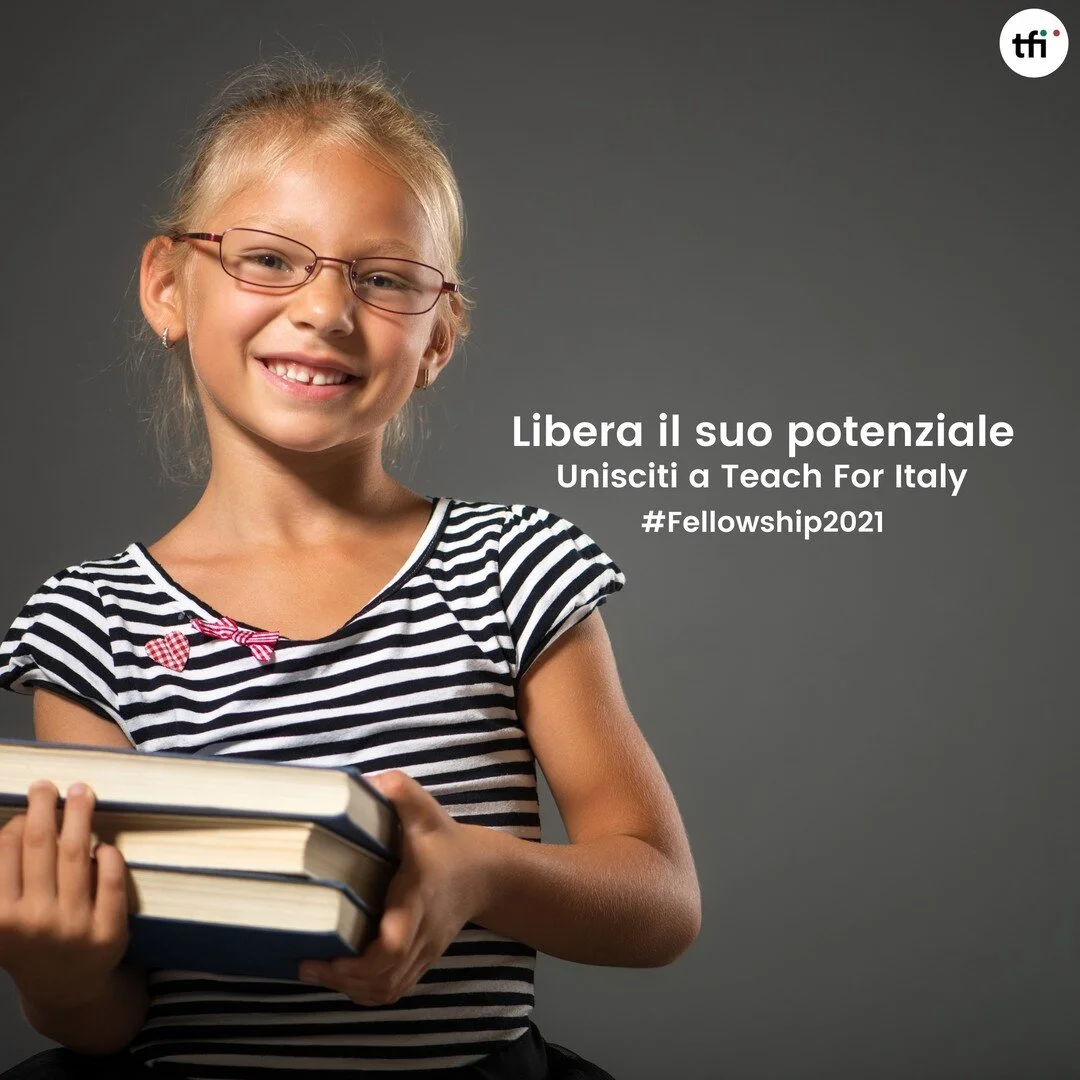 Sii il cambiamento che vuoi vedere nel mondo. 
Unisciti al movimento globale che vuole combattere le disuguaglianze educative, unisciti a #TeachForItaly. 
📅 Tra 3 giorni potrai candidarti per il nostro programma #Fellowship2021, scopri di pi&ugrave;