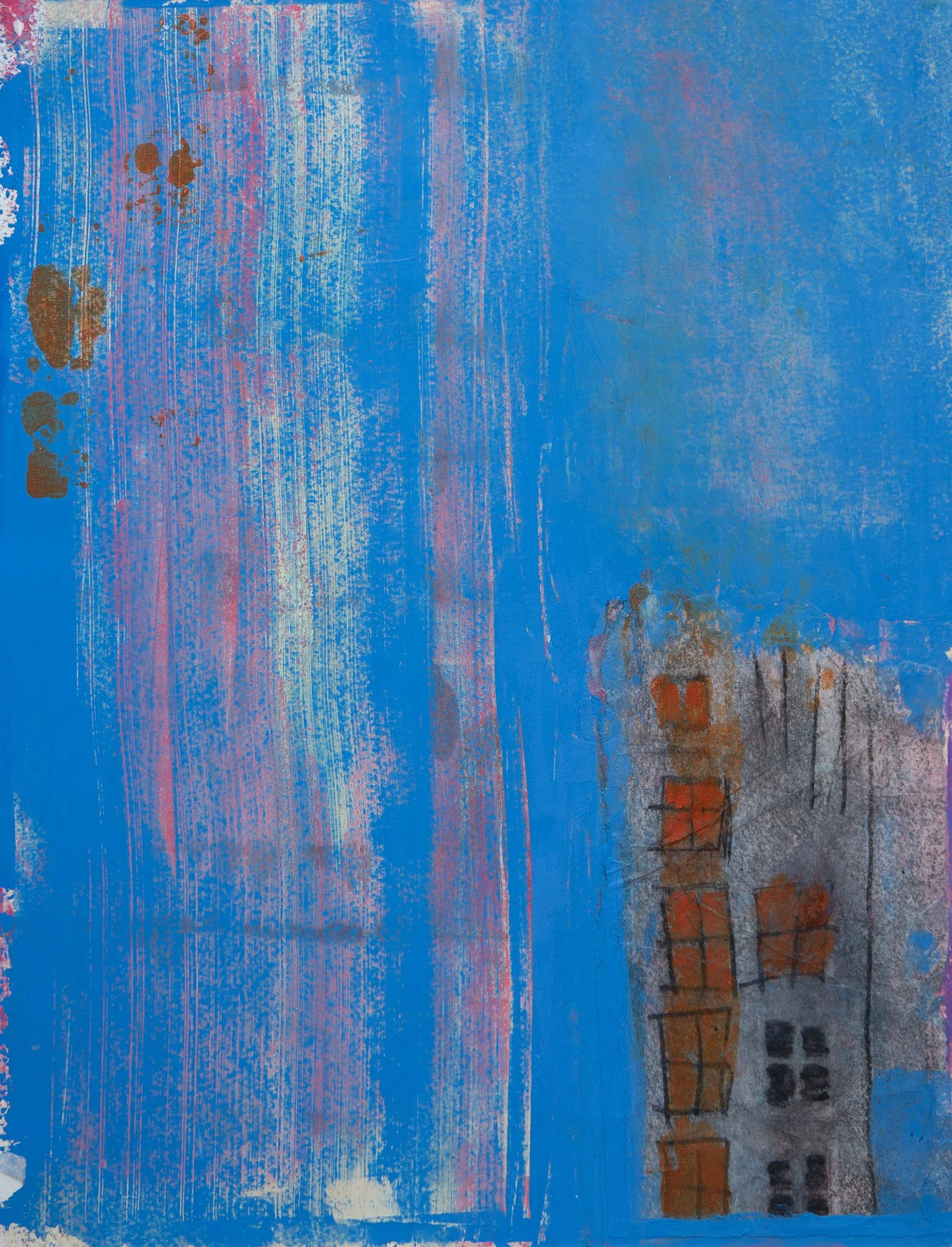 Underneath Amsterdam, 2020;
From the series Underneath;
cold wax, oil, tissue, pastel on paper, mounted on board;
13.94” x 9.25”;
UND-20-008;
$650