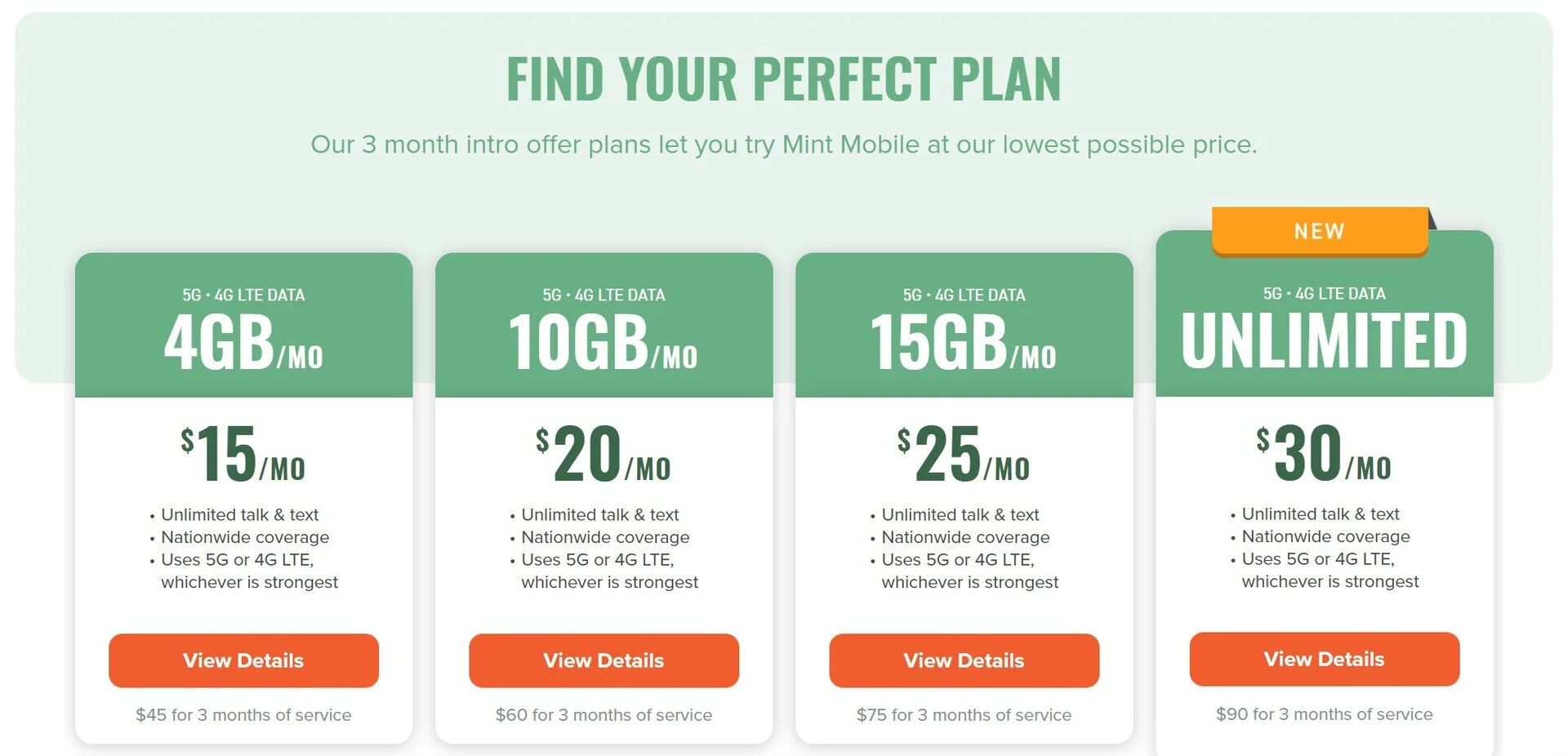 Mint Mobile Cellphone Plans