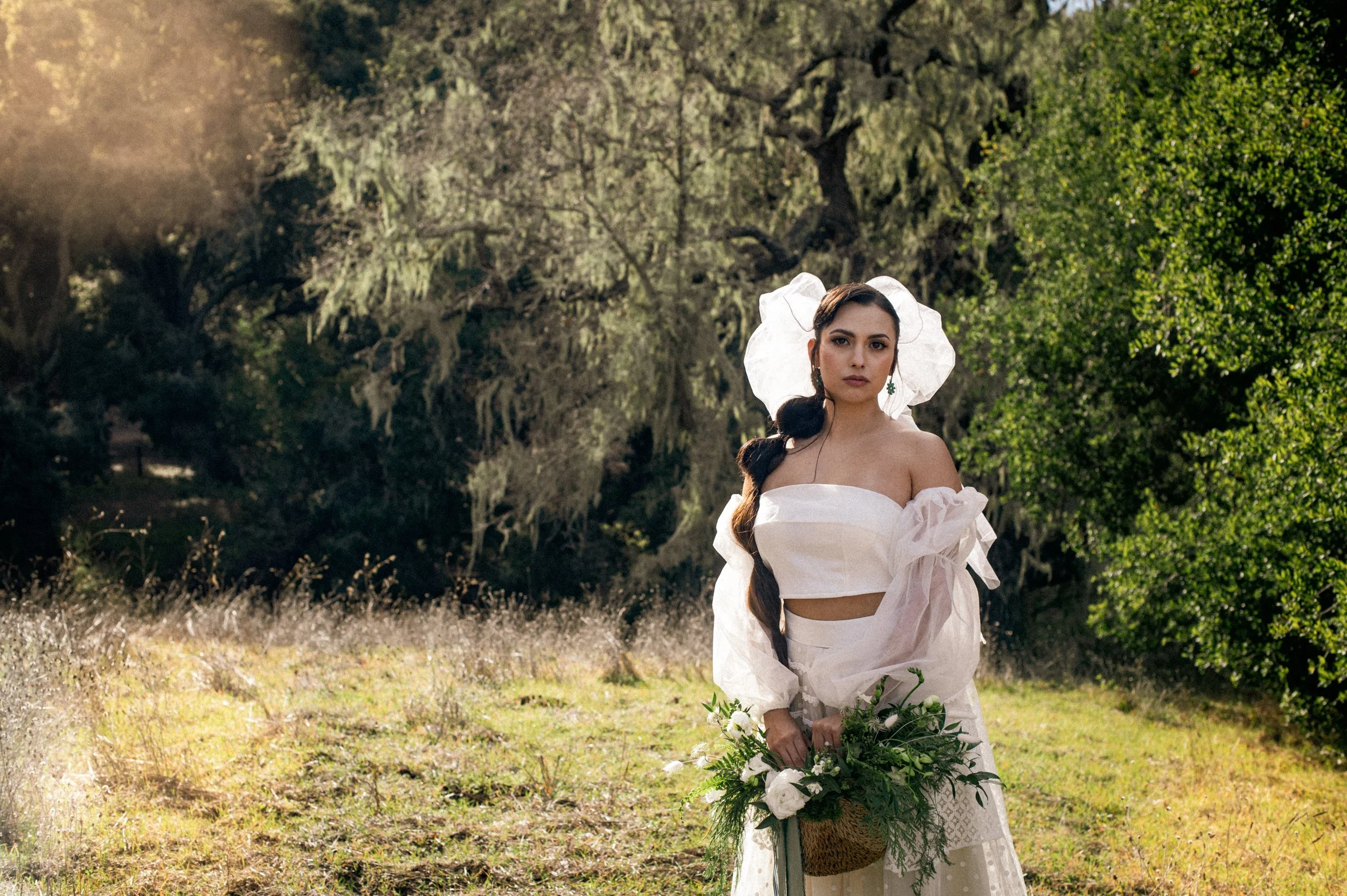 Elopement Bride captured on Digital with Film preset holding her bouquet basket