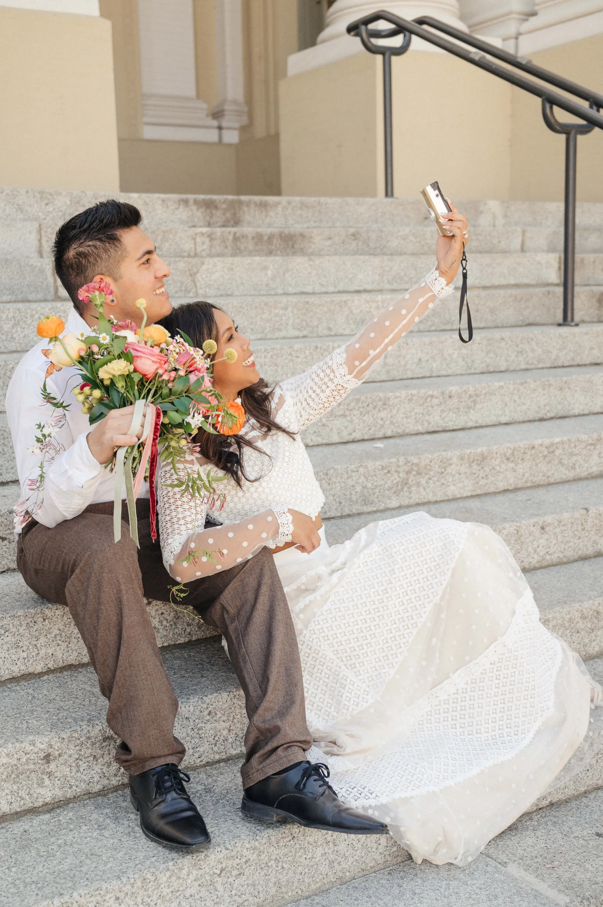 Couple photographed at their Riverside courthouse wedding by Mariela Campbell.