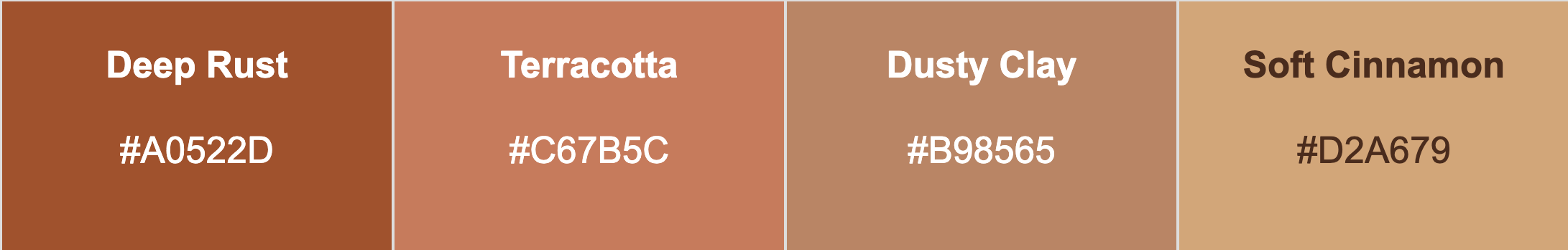 Fall 2026 color palette inspiration, Rust, Terracotta, Clay and cinnamon