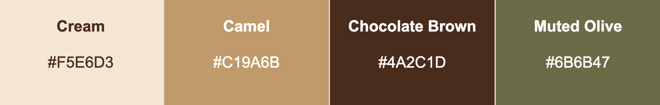 Neutrals color palette- cream, camel, brown, and olive