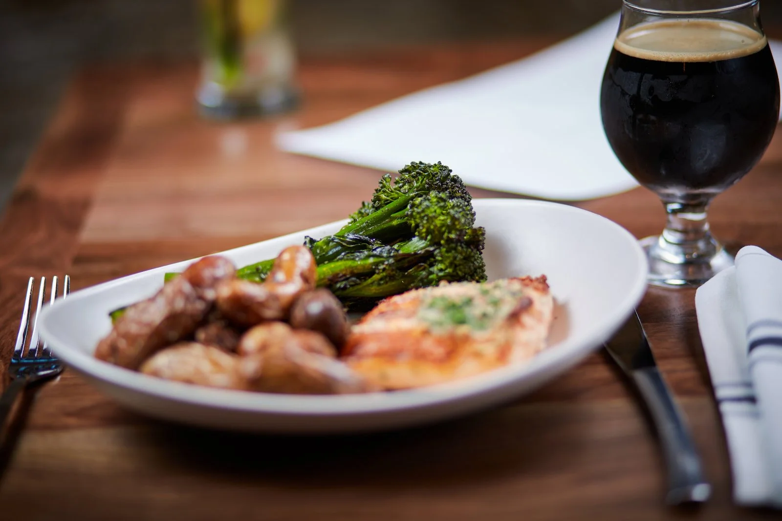food on its finest on the table in a restaurant commercial so much delicious with broccoli hot and warm enjoying the evening or during lunch by torsten glaenzel photography and product photography