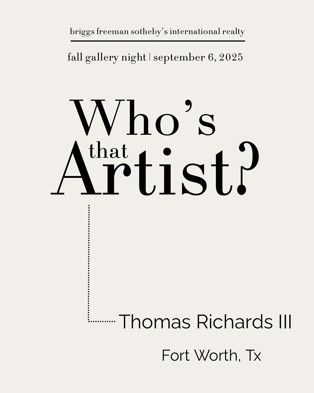 🍂 Fall Gallery Night is around the corner!
Join Briggs Freeman Sotheby&rsquo;s International Realty for an unforgettable evening where luxury meets local art &mdash; right here in the heart of Fort Worth.

We&rsquo;re honored to showcase the deeply 