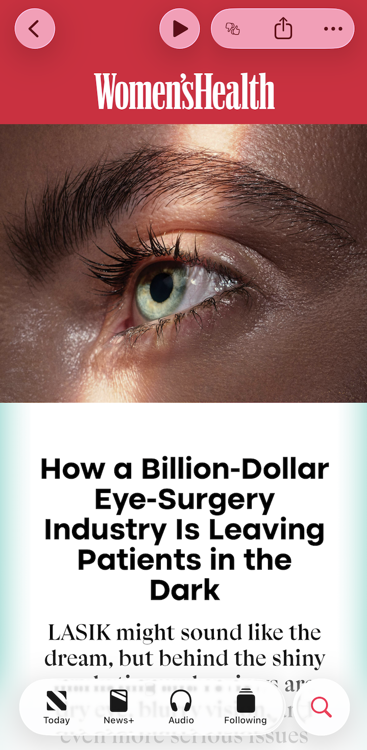 Women's Health Magazine Billion Dollar LASIK Industry Cover Story June 2025