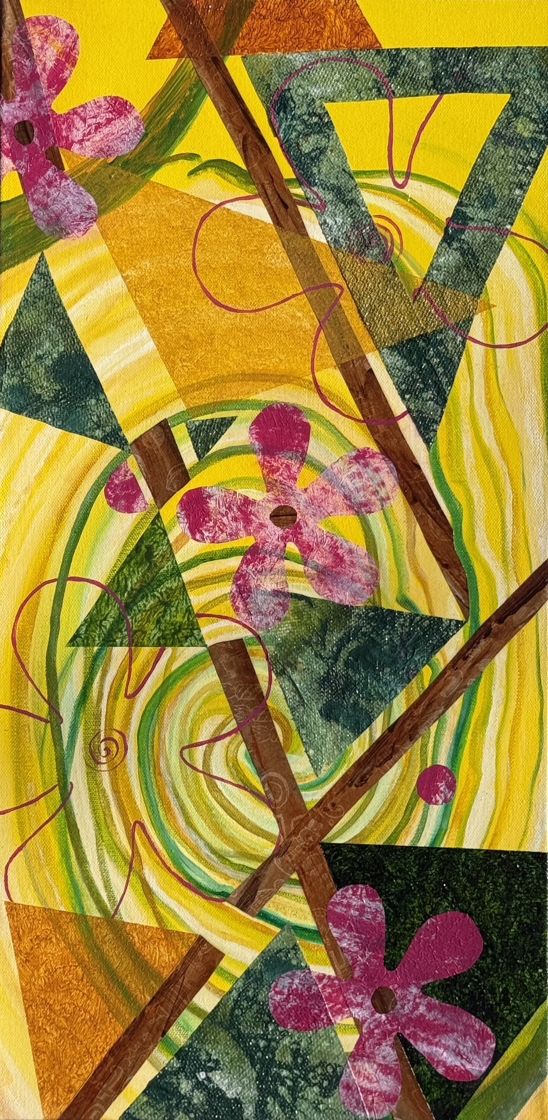 "Intertwined: Blossom & Vine" - 24x12" Mixed Media on Canvas