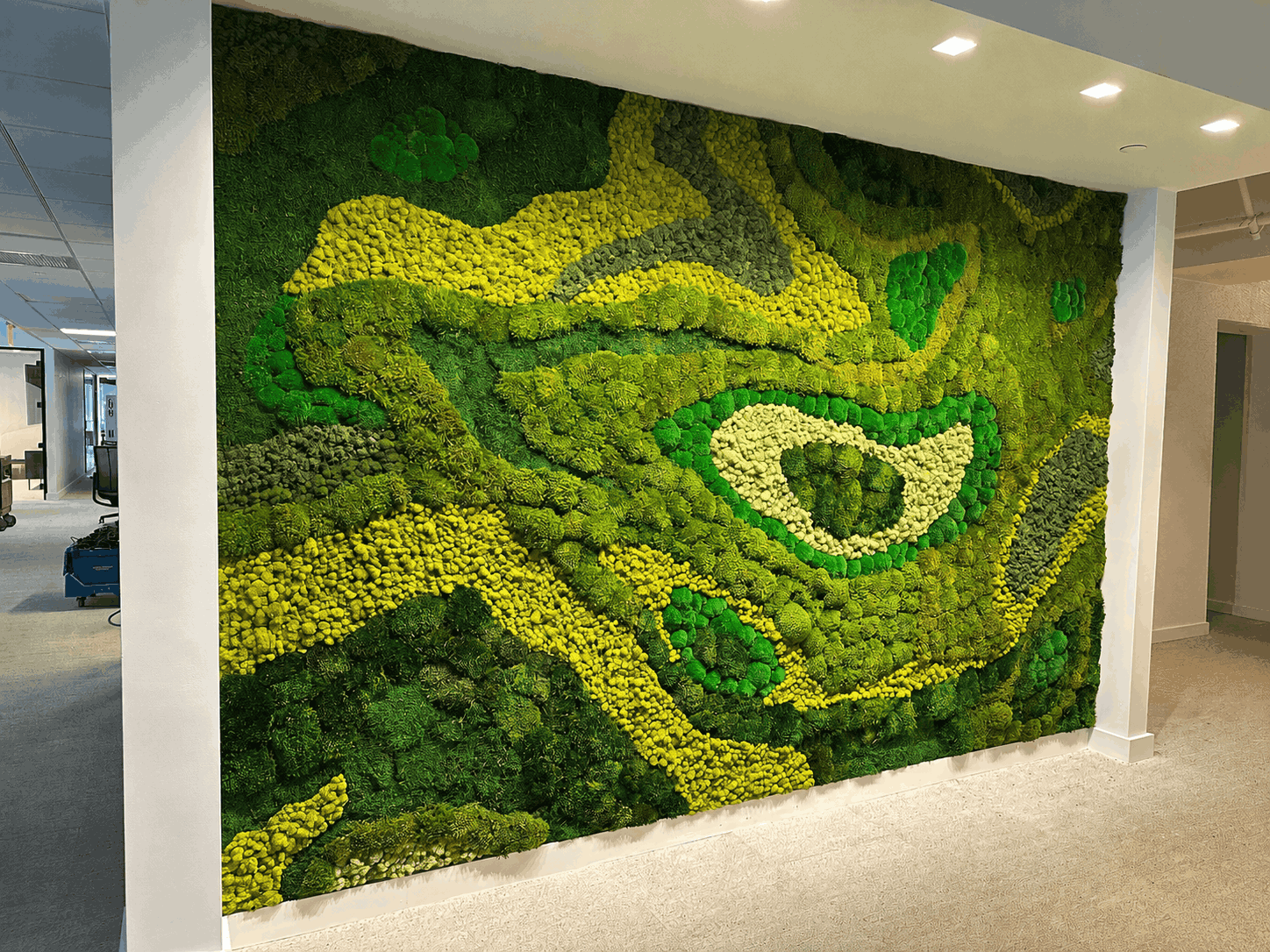 Custom moss wall art in topographic map design, Manhattan commercial office by Urbanstrong