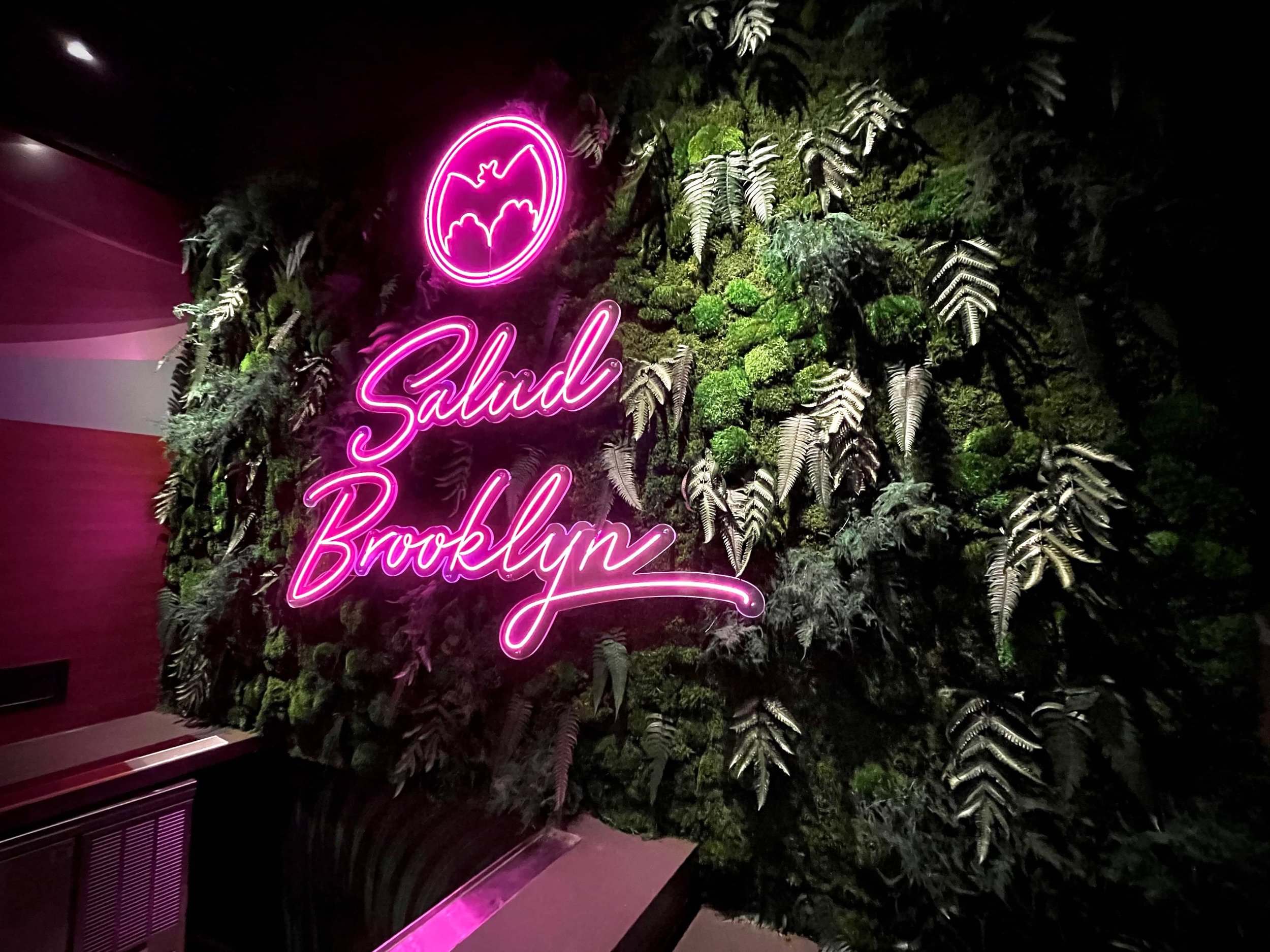 Preserved moss and folia wall with Bacardi neon branded signage, Barclays Center, Brooklyn, NY by Urbanstrong
