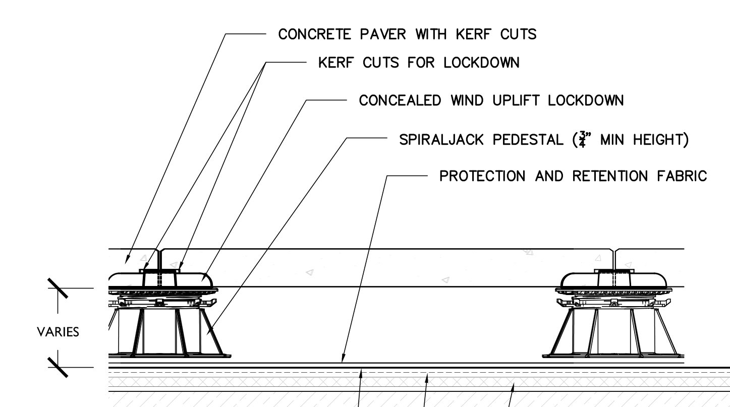 architectural details of concealed paver pedestal wind uplift