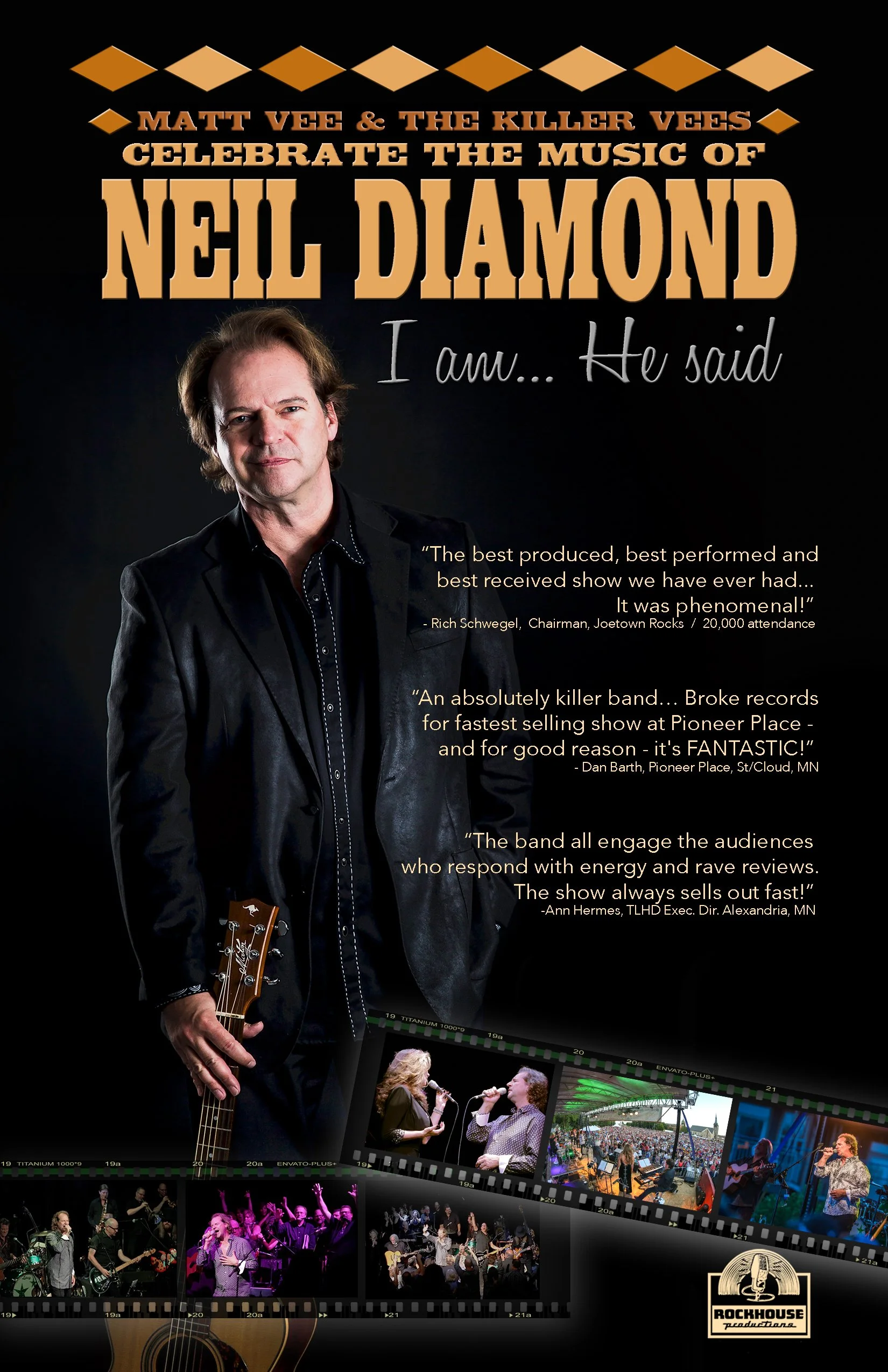 Promotional poster for a Neil Diamond tribute show by Matt Vee & The Killer Vees. 