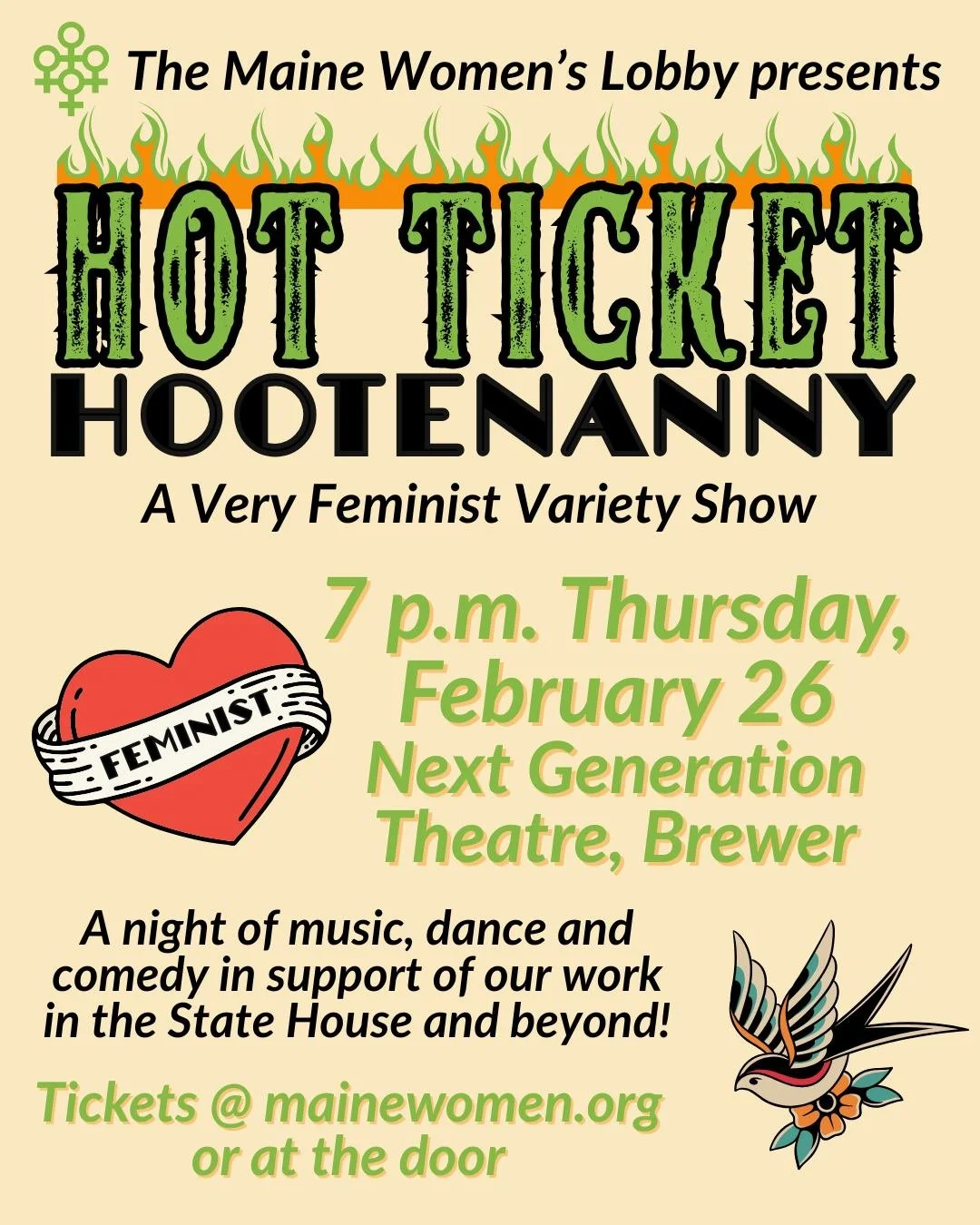 We're so excited to unveil the lineup for this year's Hot Ticket Hootenanny, set for Thursday, February 26 at the Next Generation Theatre in Brewer!

Our fabulous performers this year include:
Badass punk rock from @theworstband 
Songwriters Darcy Wi