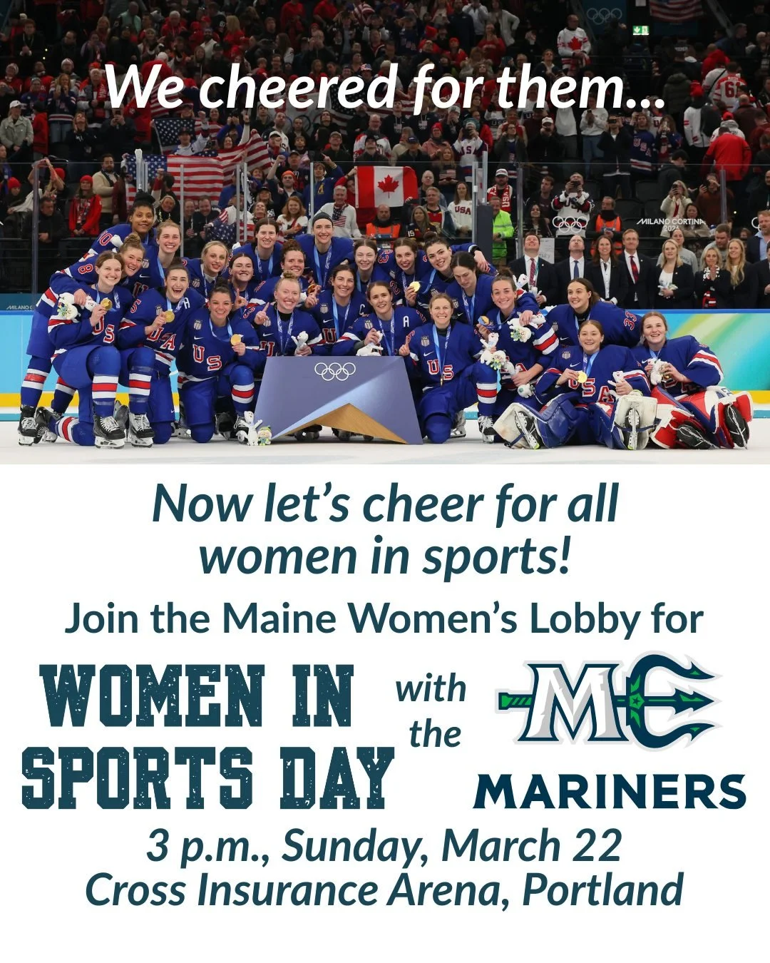 This Sunday we're headed to the Cross Insurance Arena in Portland for Women in Sports Day with the Maine Mariners - and you can join us!

Visit bit.ly/wsdmwl to buy a ticket to the 3 p.m., Sunday, March 22 Maine Mariners game, and a portion of those 