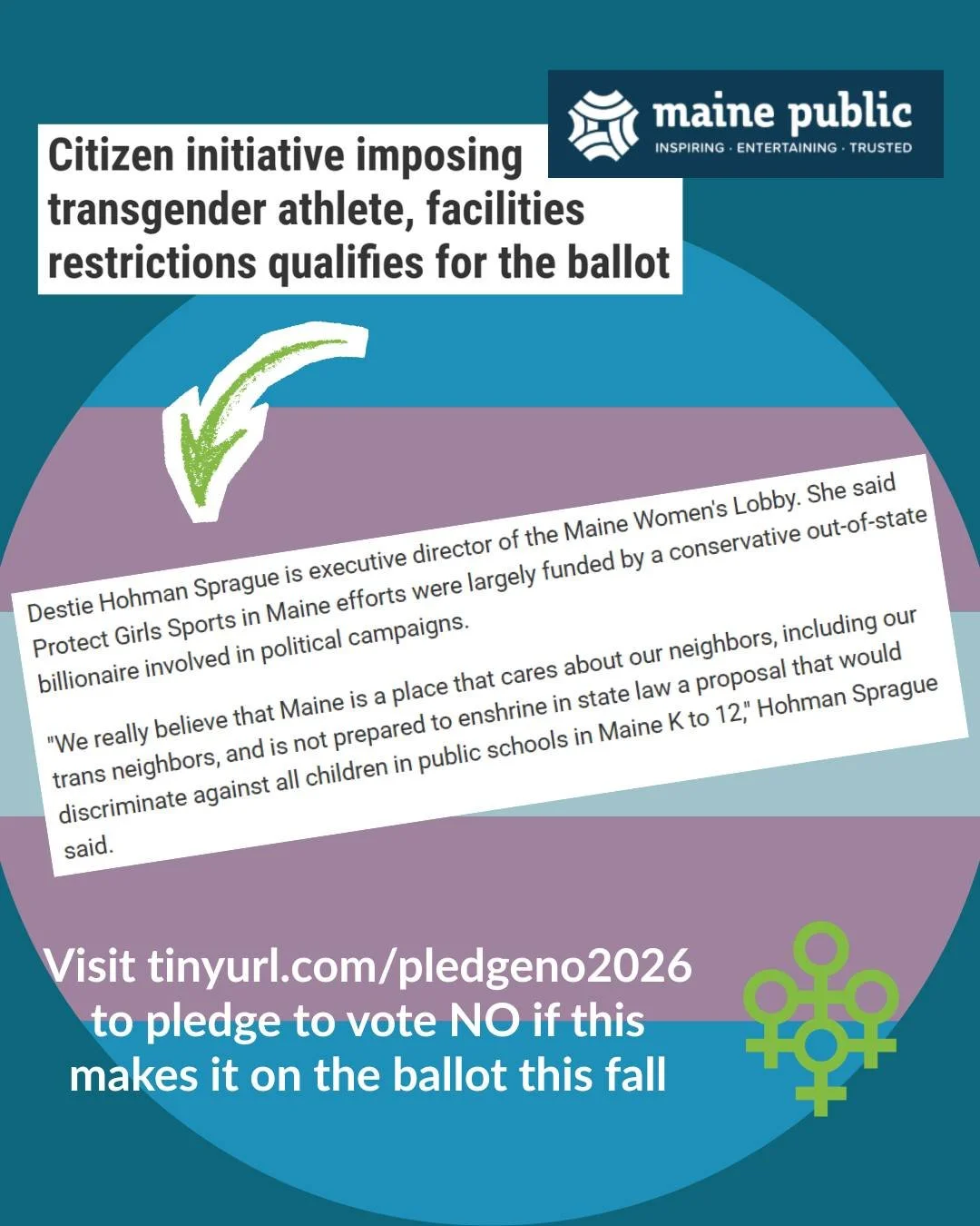 We're proud to join @equalitymaine and @gladlaw as members of the Campaign for Free and Fair Schools to defeat this harmful proposed ballot question. As Maine Women's Lobby executive director Destie said in this Maine Public article: 

"We reall