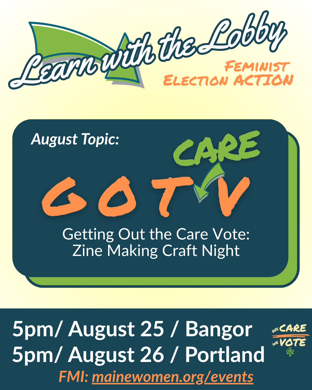 Learn with the Lobby - Action Hour: Get Out the Care Vote *Zine Making Night* (Portland)
