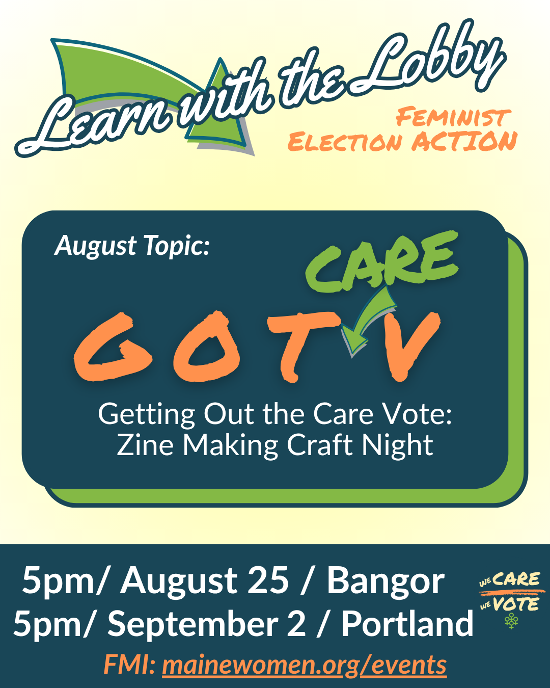Learn with the Lobby - Action Hour: Get Out the Care Vote *Zine Making Night* (Portland)