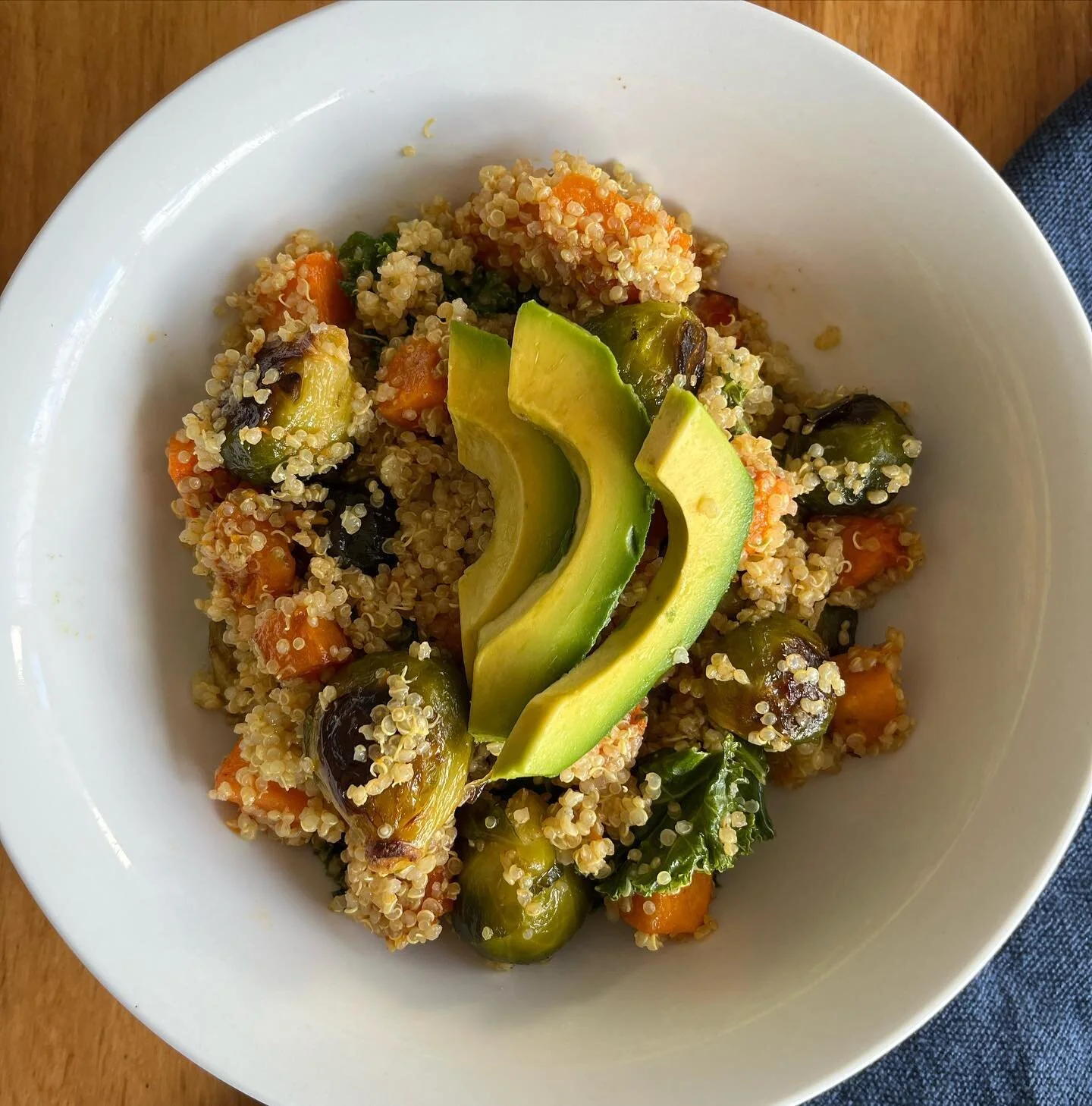 I tried this out last week and it was quick, easy and packed full of nutrition!

Quinoa and Veggie Power Bowls
Ingredients
16 oz brussels sprouts, trimmed and halved 
2 tbsp extra virgin olive oil
1 tbsp maple syrup 
1 tsp salt
3 cups peeled and cube
