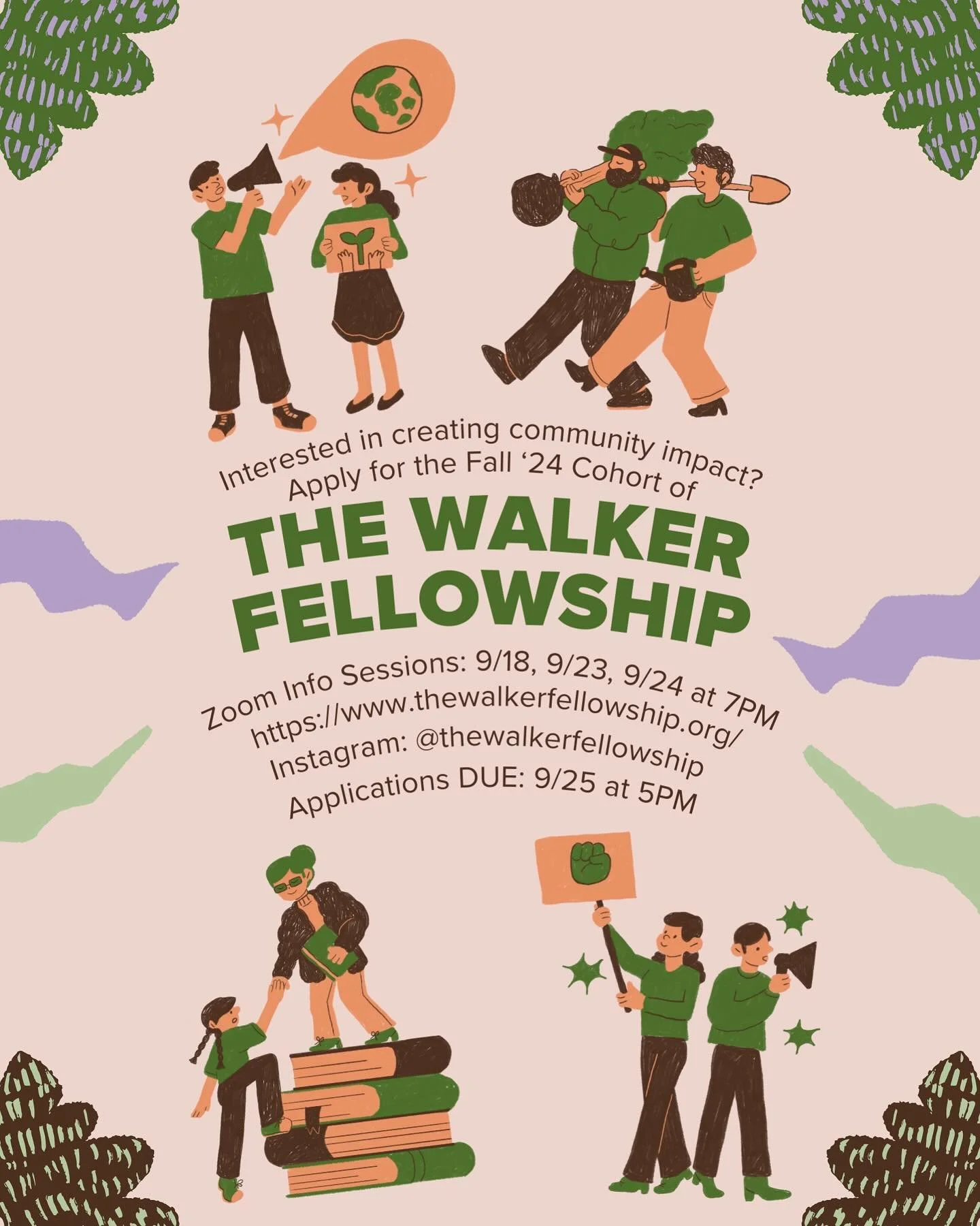 The Walker Fellowship is excited to announce we are recruiting members for the FALL &lsquo;24 COHORT!! 💚 Find the application link in our bio and apply by 9/25 5PM! Also be sure to attend one of our info sessions if you are interested in finding out