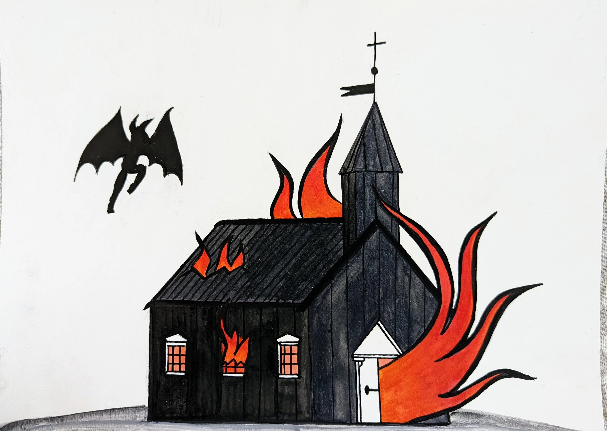 Jaclyn Joyce
Black Church in Flames, 2021
Gouache and india ink