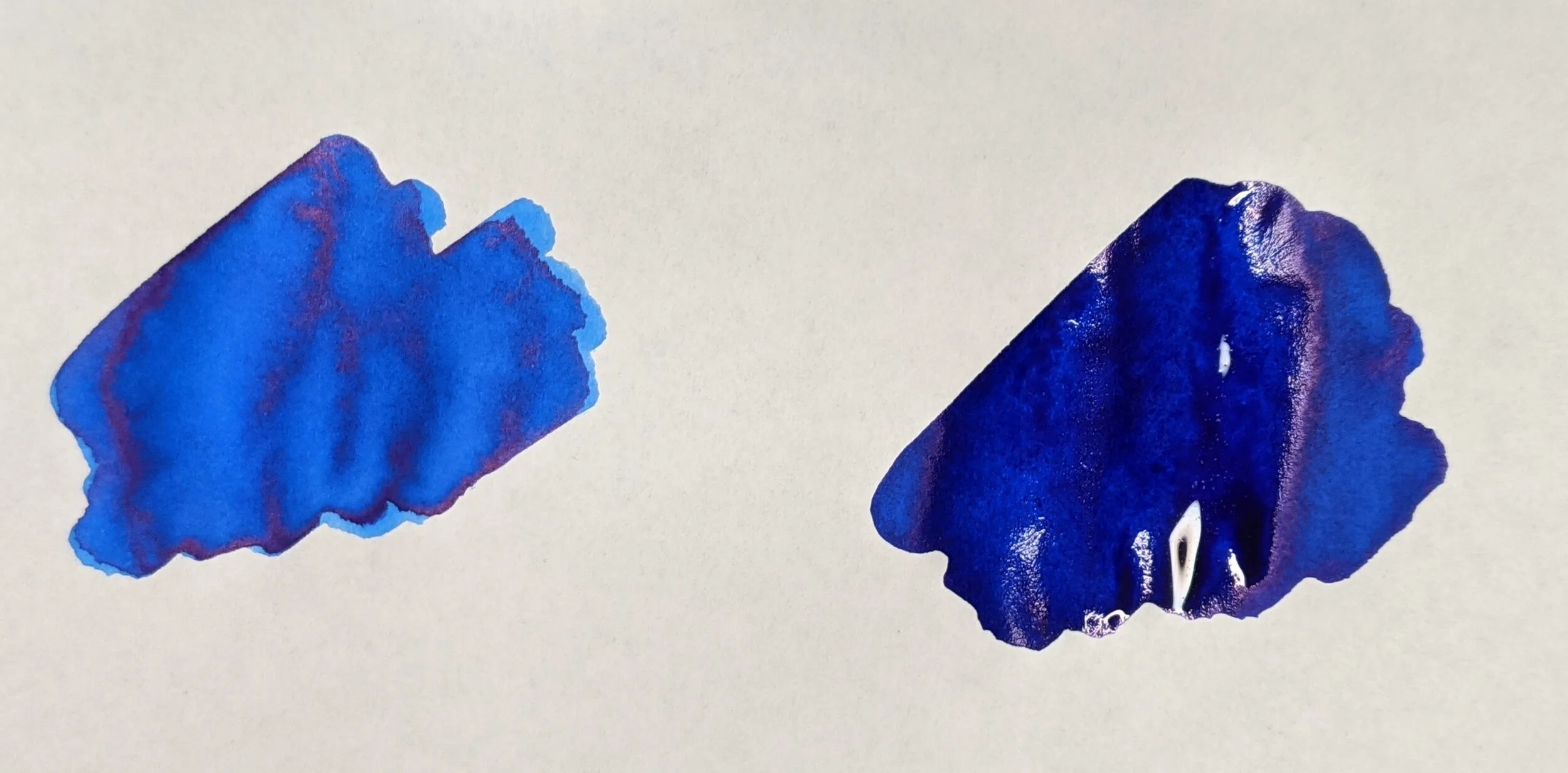 Kon Peki on the left and Noodler’s Eel Blue on the right. Both done at the same time on Tomoe River Paper.