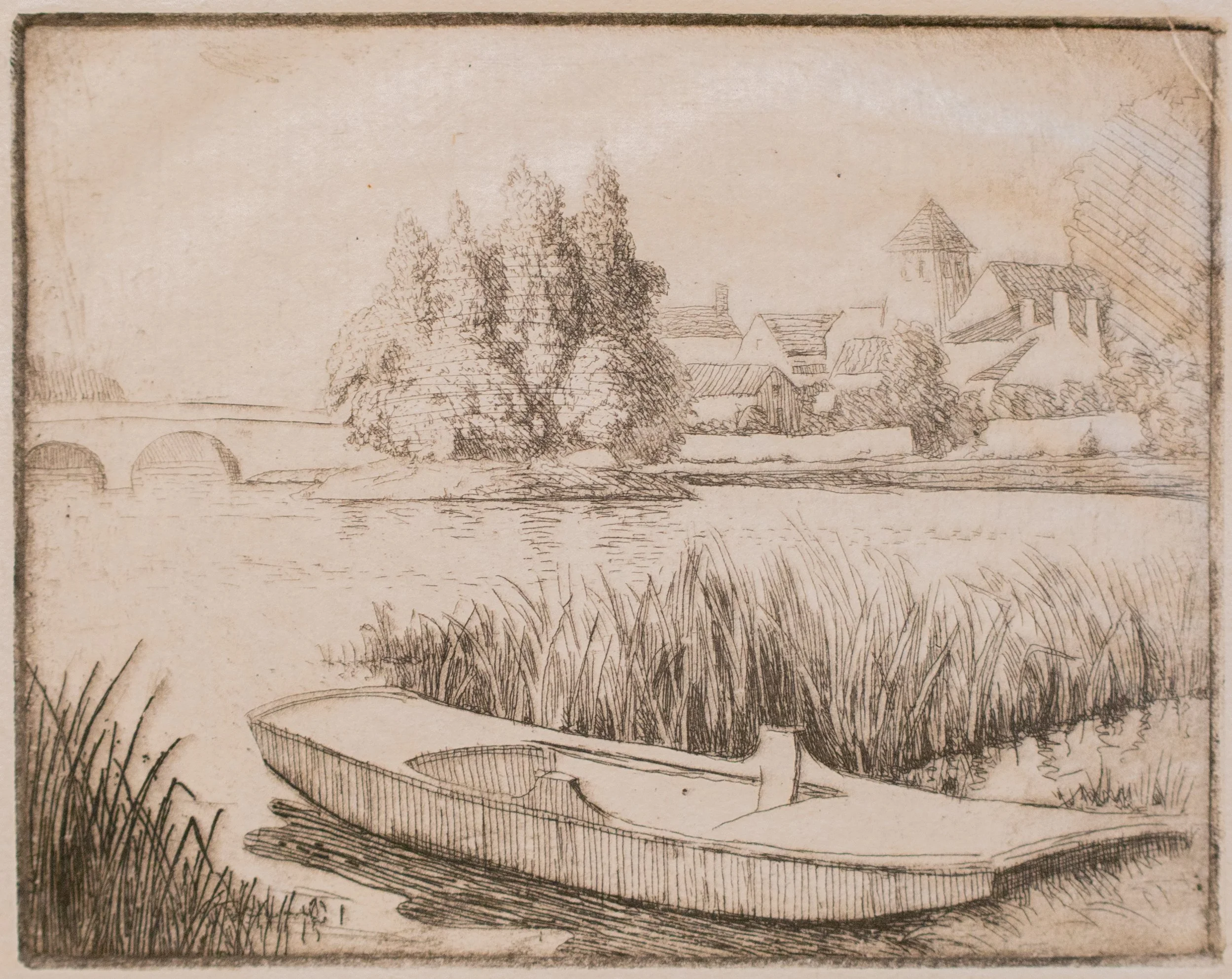 William McGregor Paxton, Trilport, Drypoint Etching, 3.5" x 4.25", $300