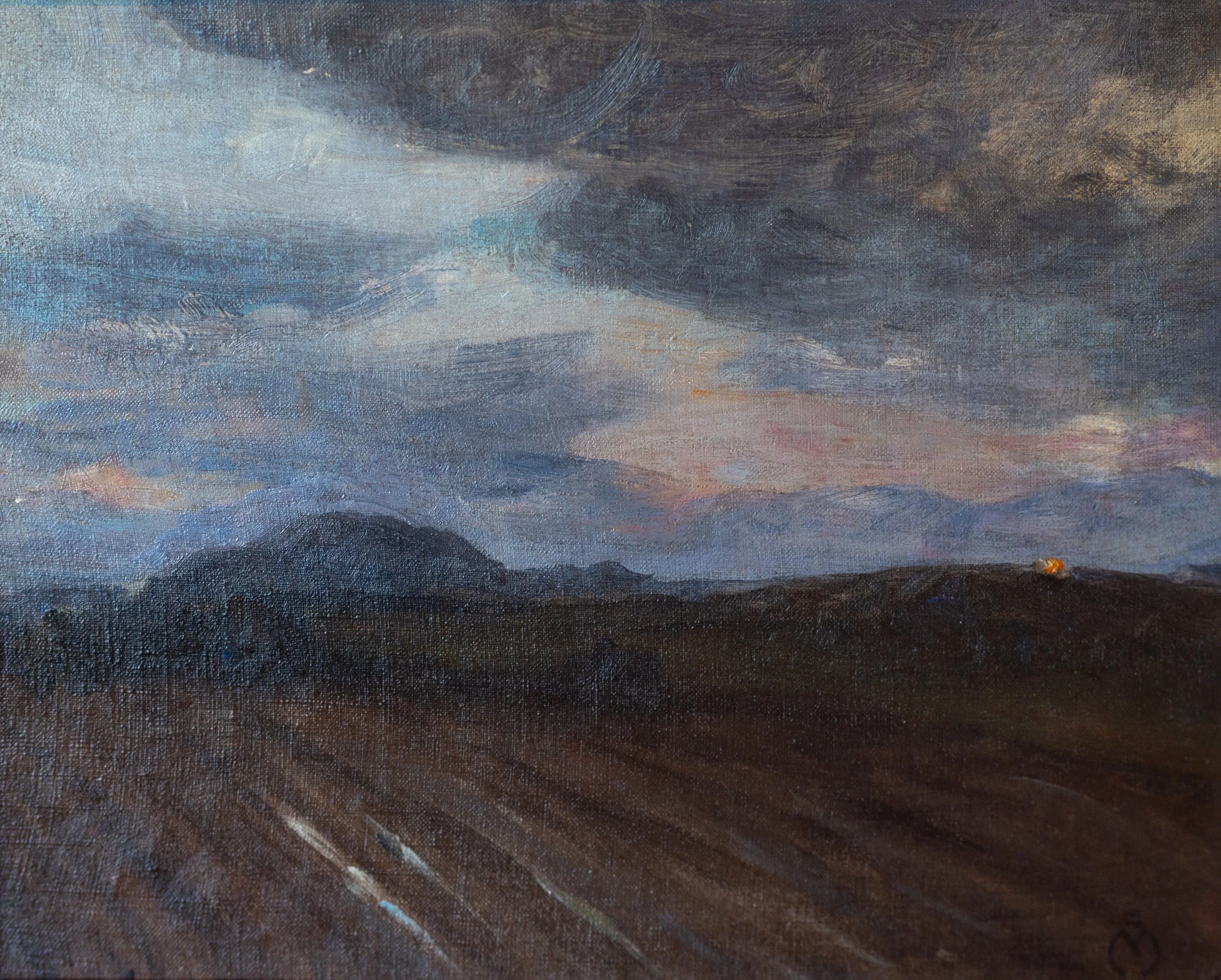 European School, Twilight, Oil on Board, 10" x 12"