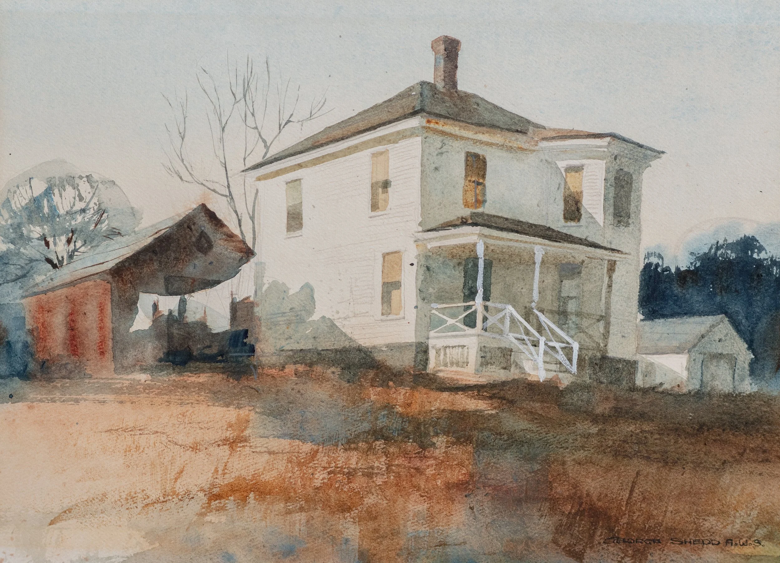 George Shedd A.W.S., Shadows at Hill House, Watercolor on Paper, 10" x 12.75", $400