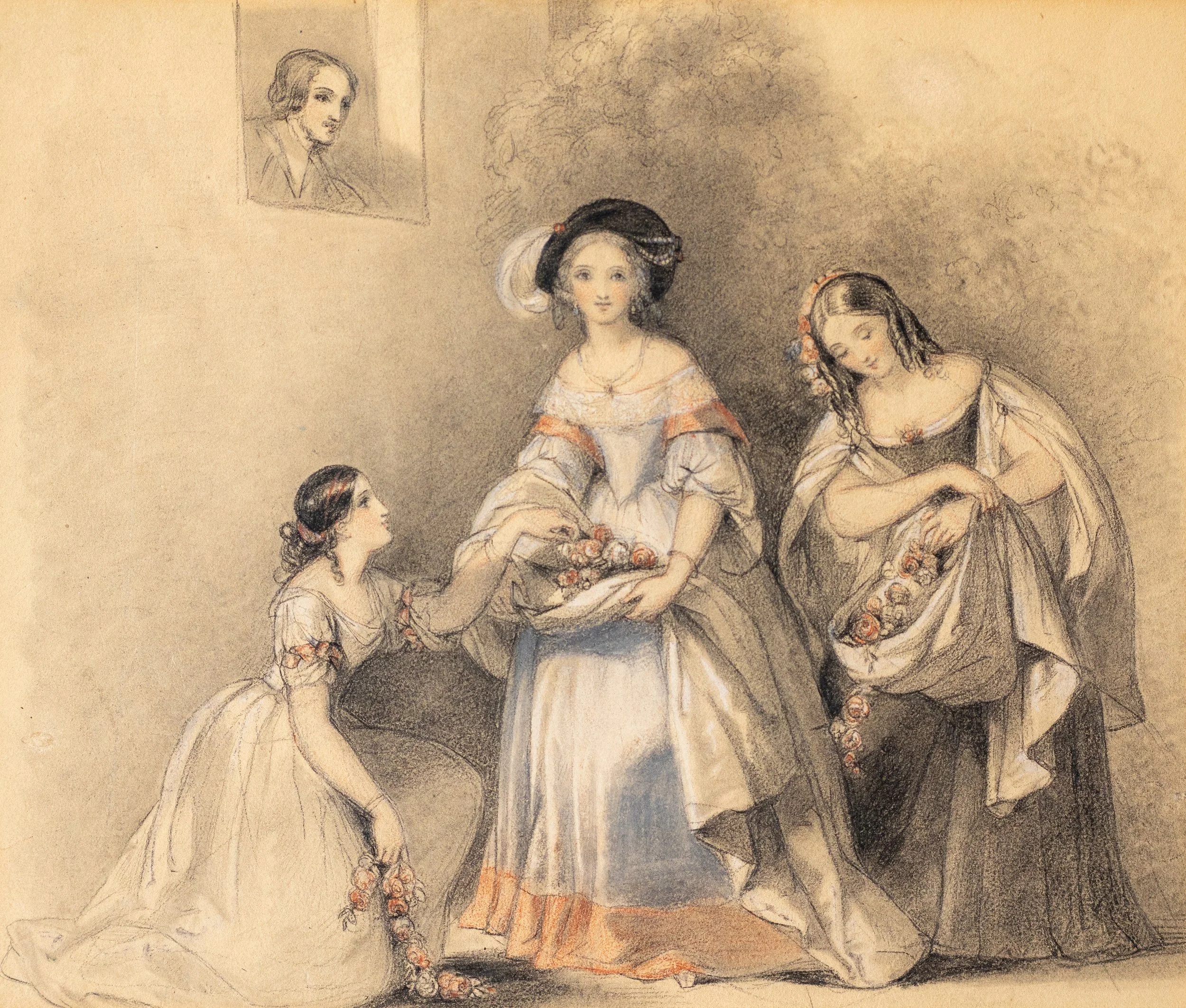 Louisa Anne Beresford, Marchioness of Waterford, Bridal Eve of Lady Joan Beaufort, Queen of Scots, Mixed Media on Paperboard, 7.75" x 9.25", $1,500