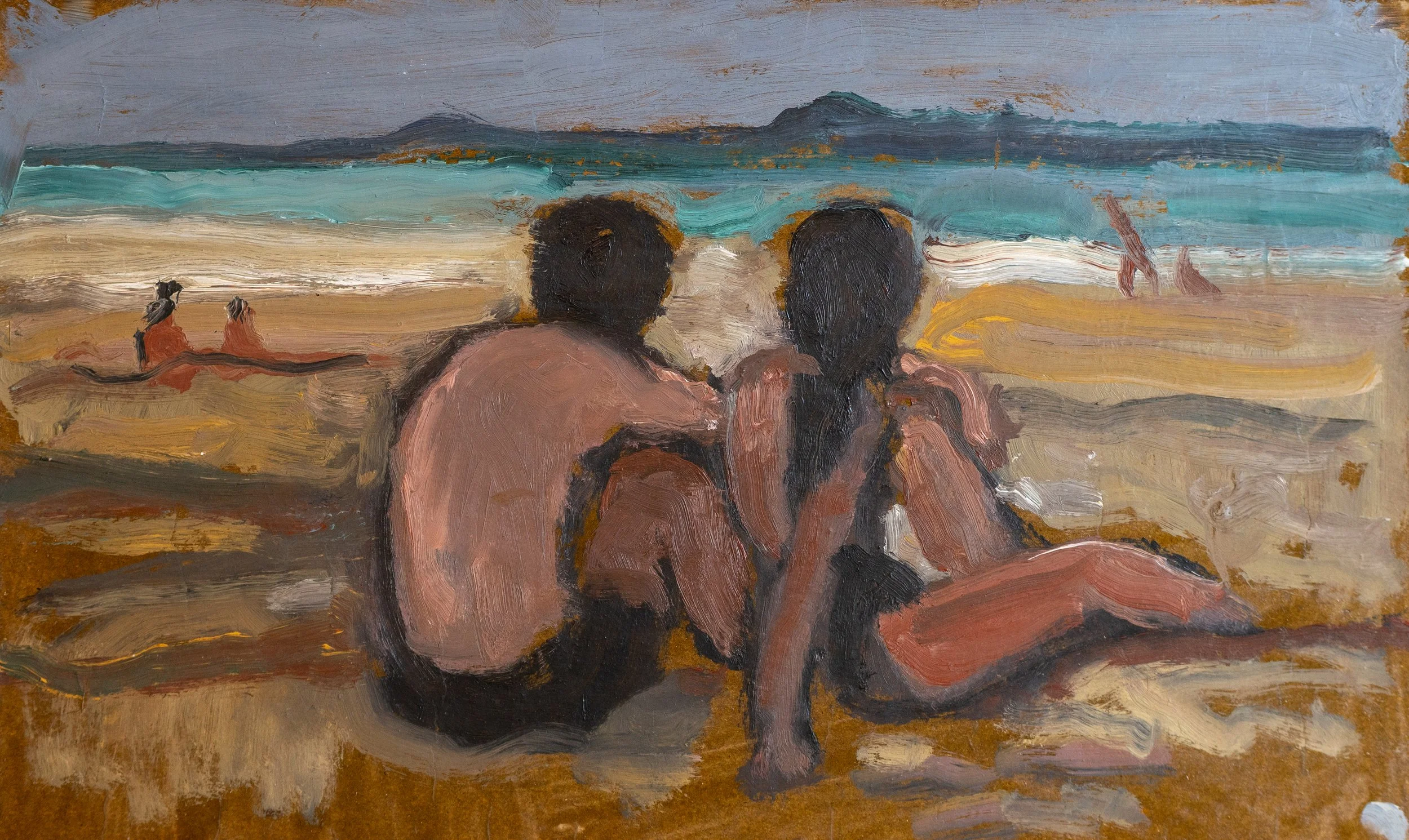 Bernard Lamotte, Beach Day, Oil on Board, 8.5" x 14"