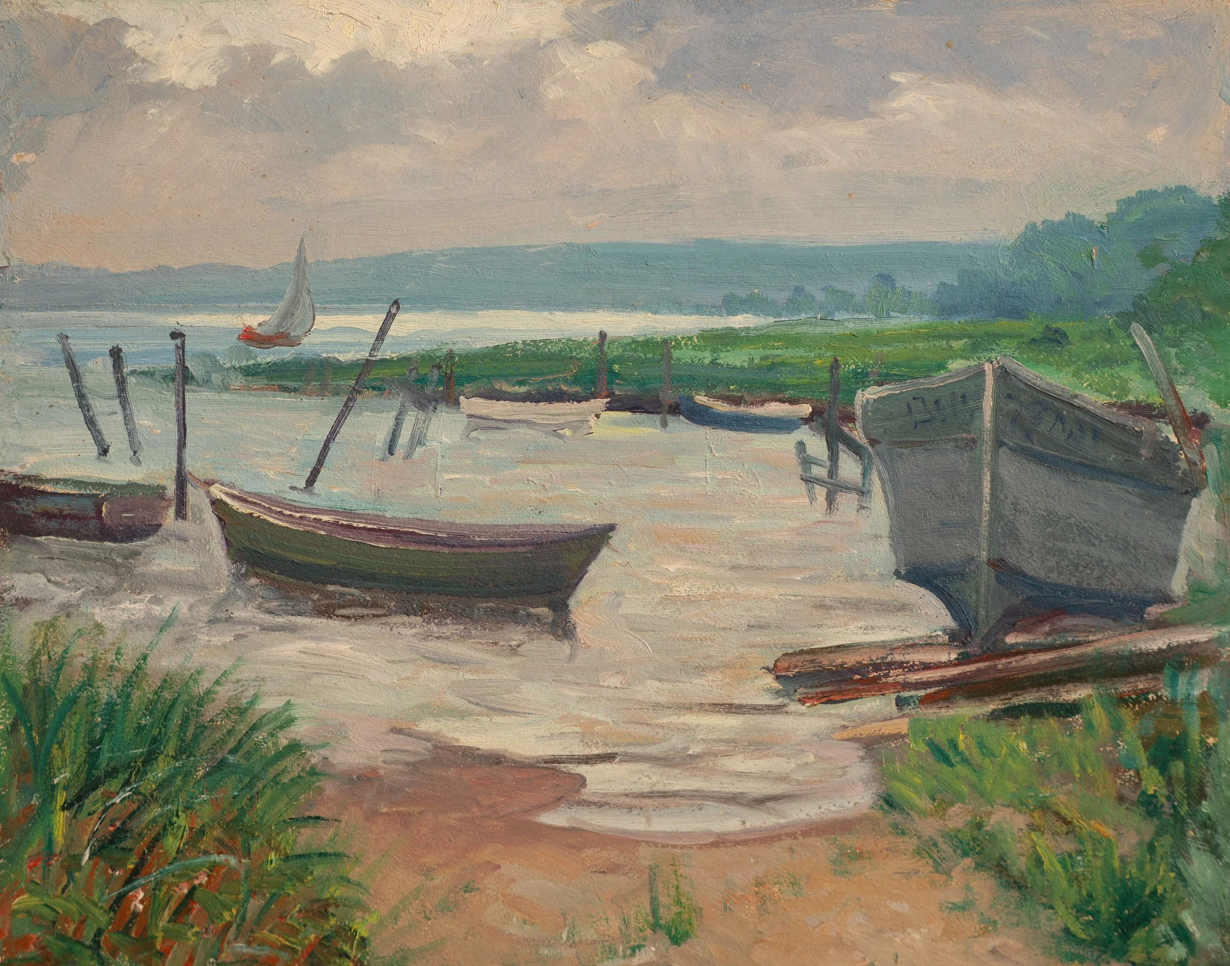 Carl Gustaf Theodore Olson, Boats Near Chatham, Cape Cod, Oil on Board, 16" x 20", $1,800