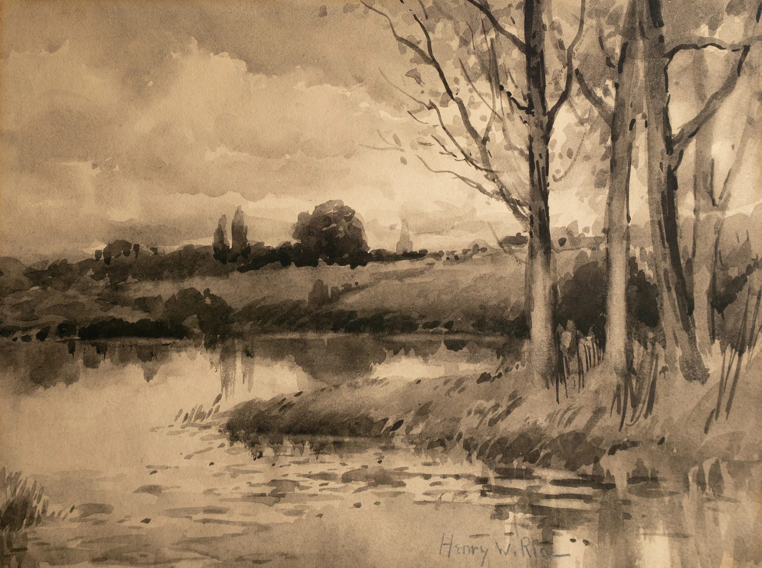 Henry Webster Rice, Grey Maine River, Watercolor on Paperboard, 7.5" x 9.5", $450