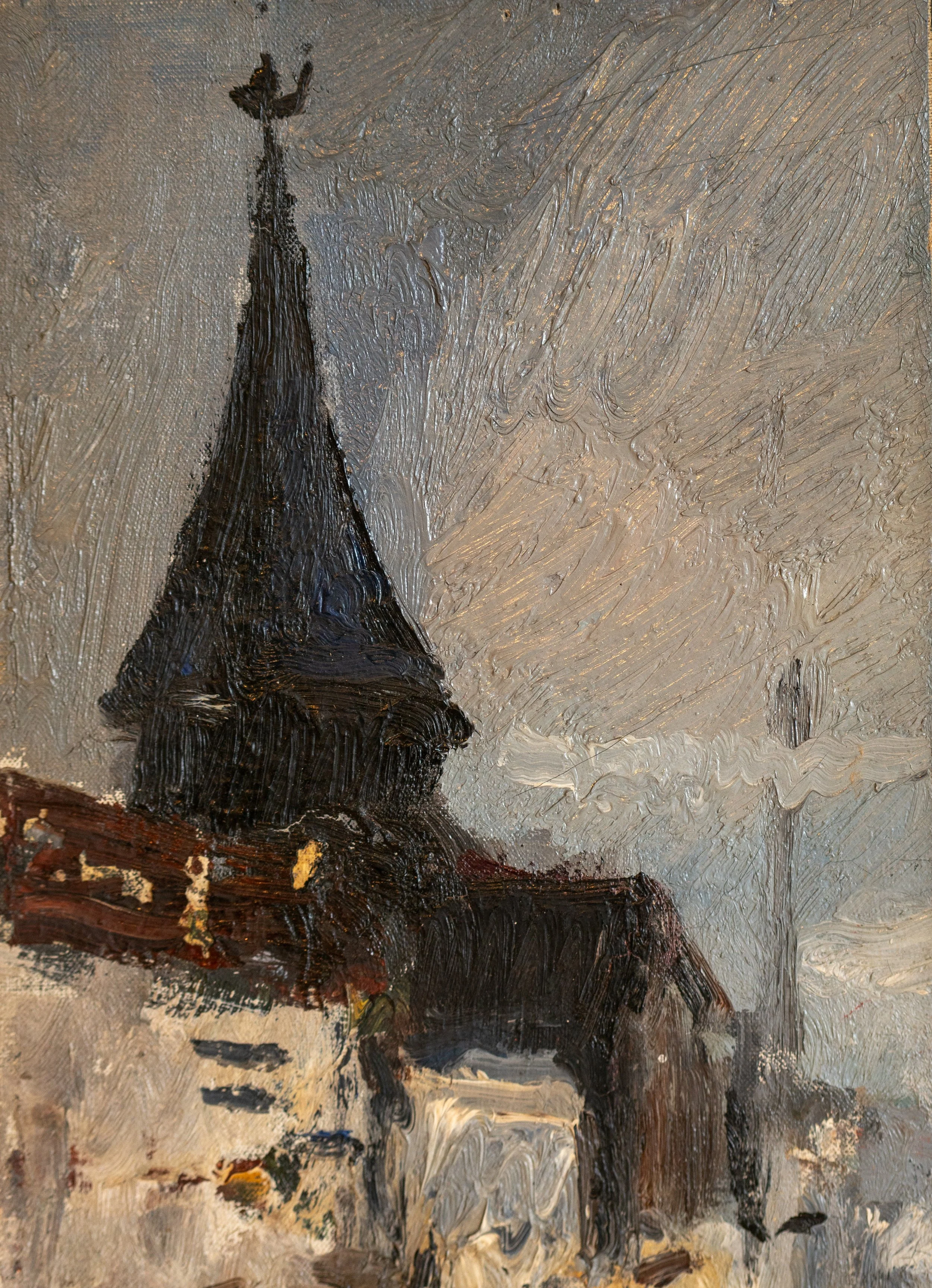 Bernard Lamotte, Spire, Oil on Board, 10" x 7.25"