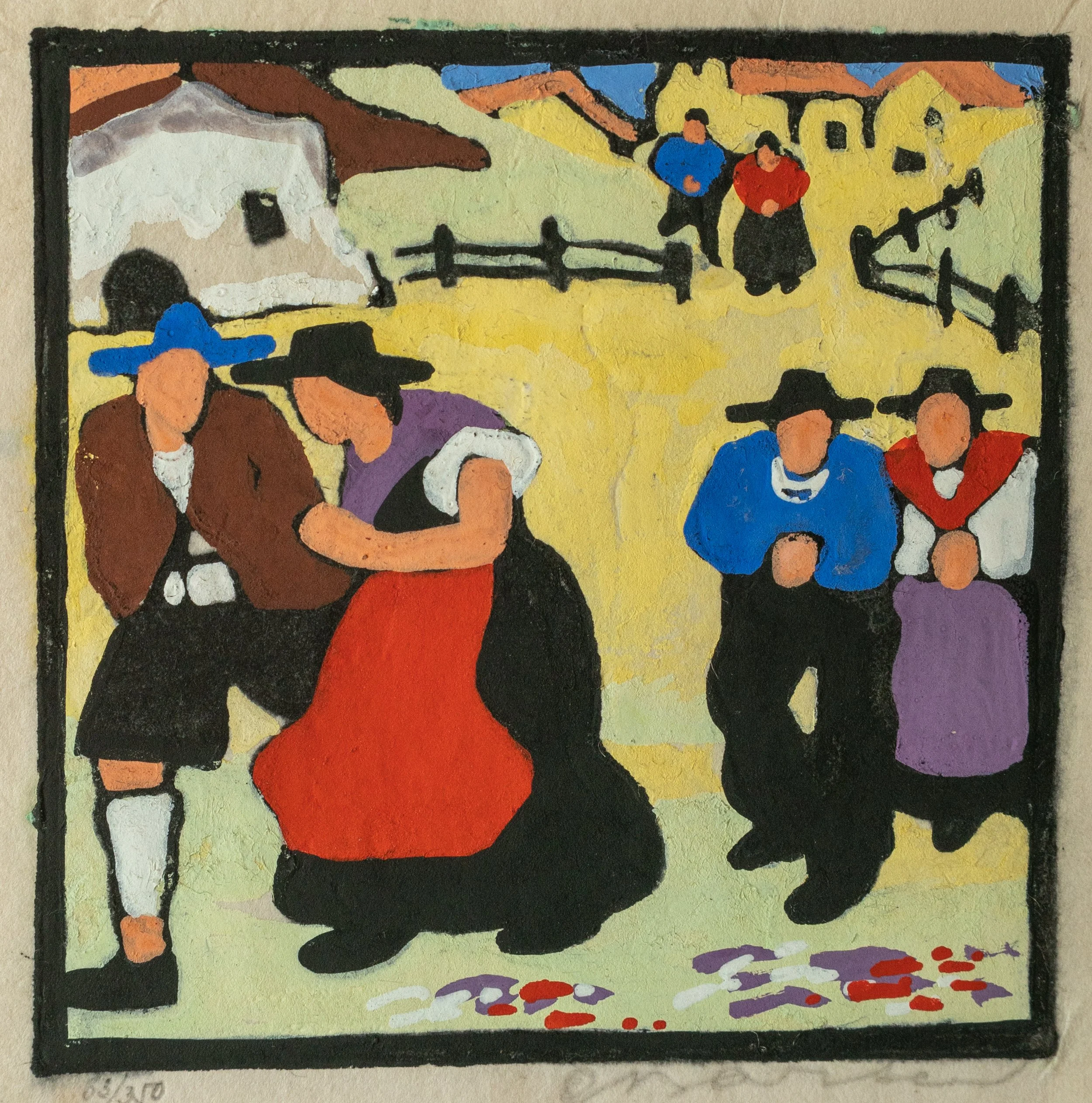Tyrolean School c. 1930, Gouache and Woodcut on Paper, 5" x 5", SOLD