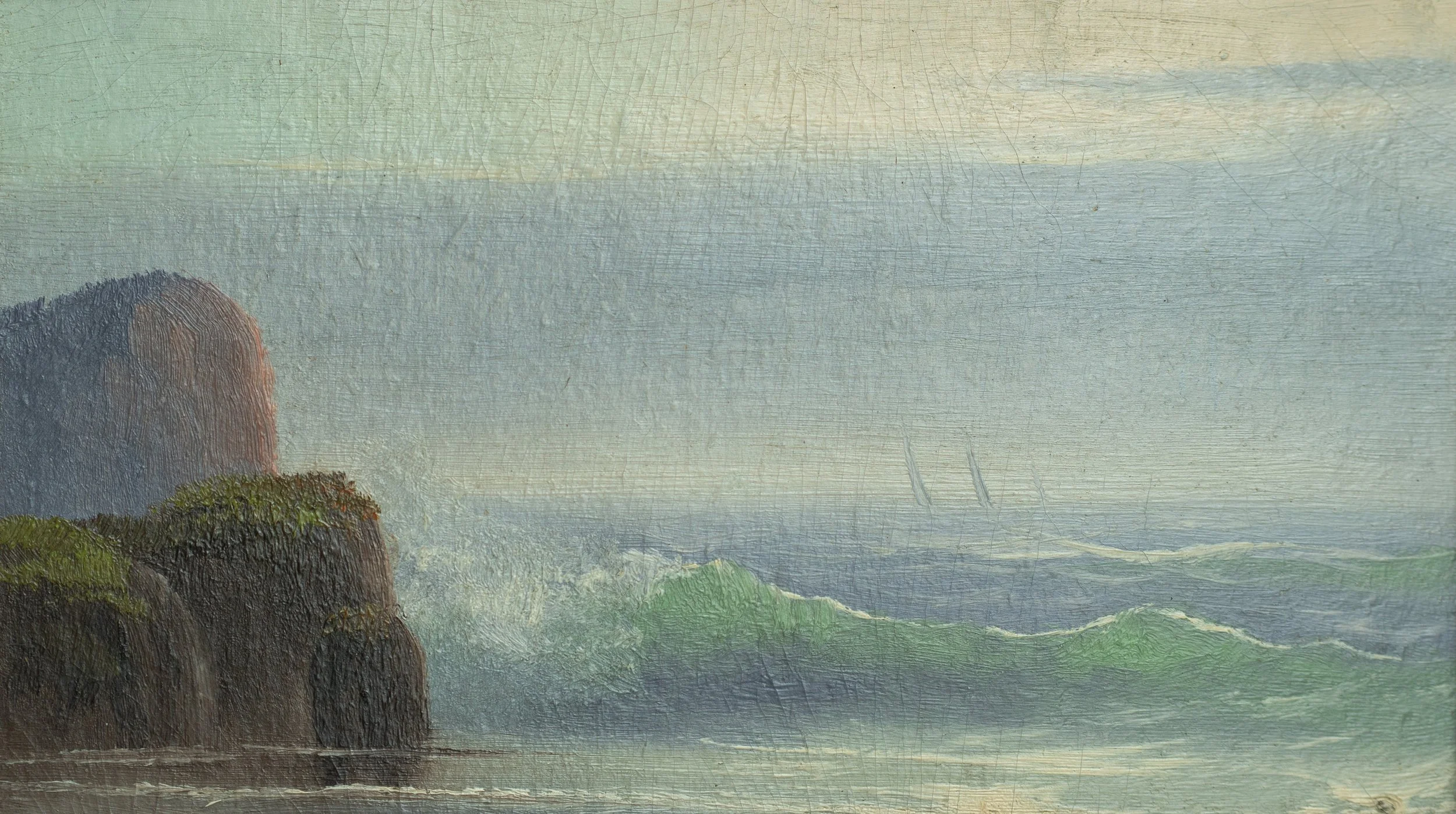 American School, Waves Crashing on Grand Manan, Oil on Board, 4" x 8", SOLD