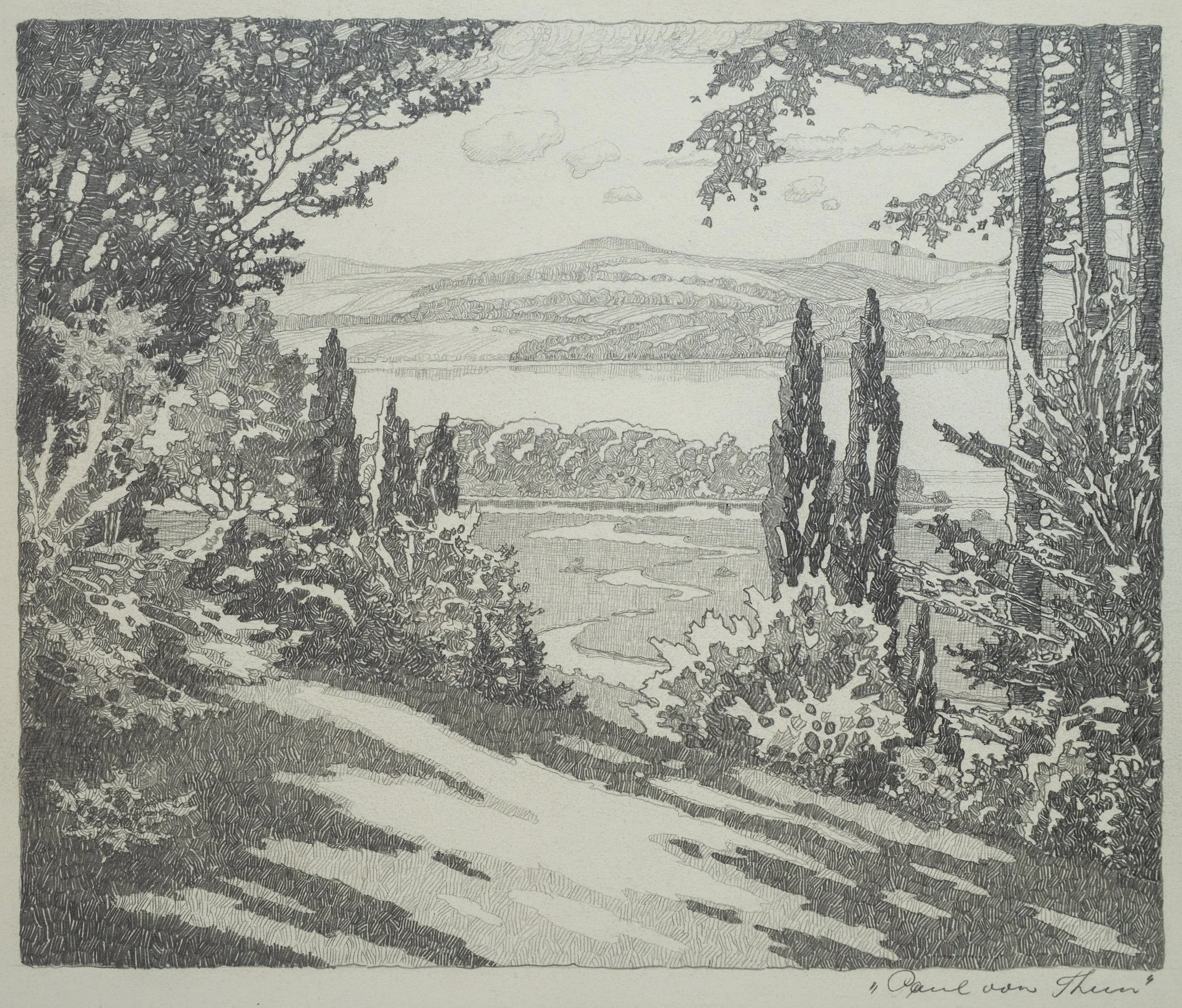 Paul von Thun, Bavarian Landscape, Graphite on Paper, $450