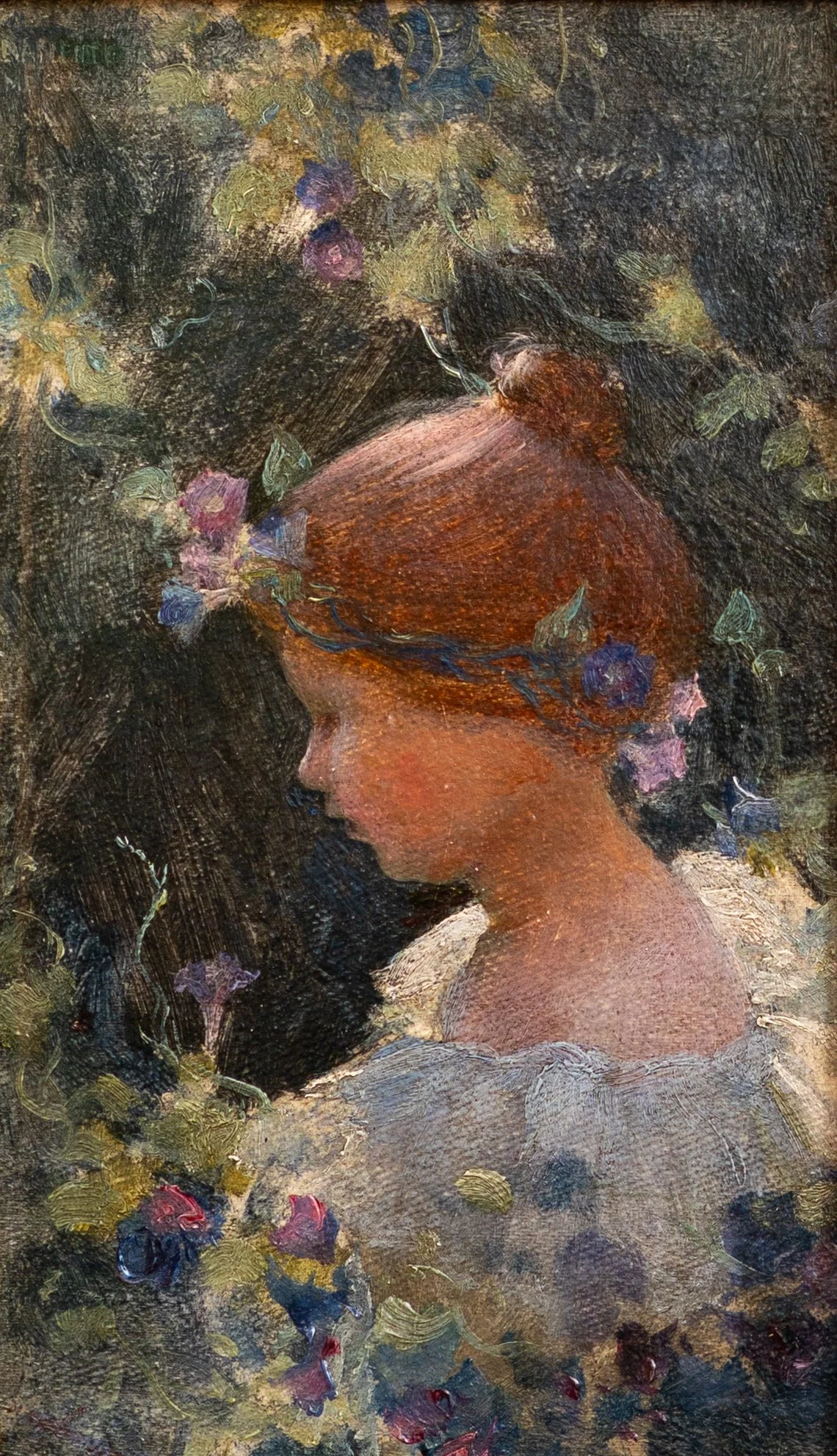Charles Courtney Curran, Nannette, Oil on Board, 7.75" x 4.75", $3,500