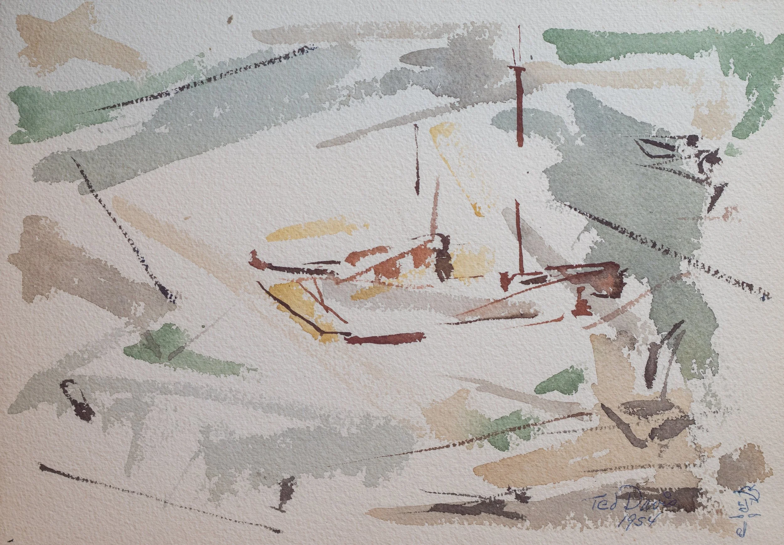 Ted Davis, Sailboat, Monhegan, Watercolor on Paper, 7" x 10", $850