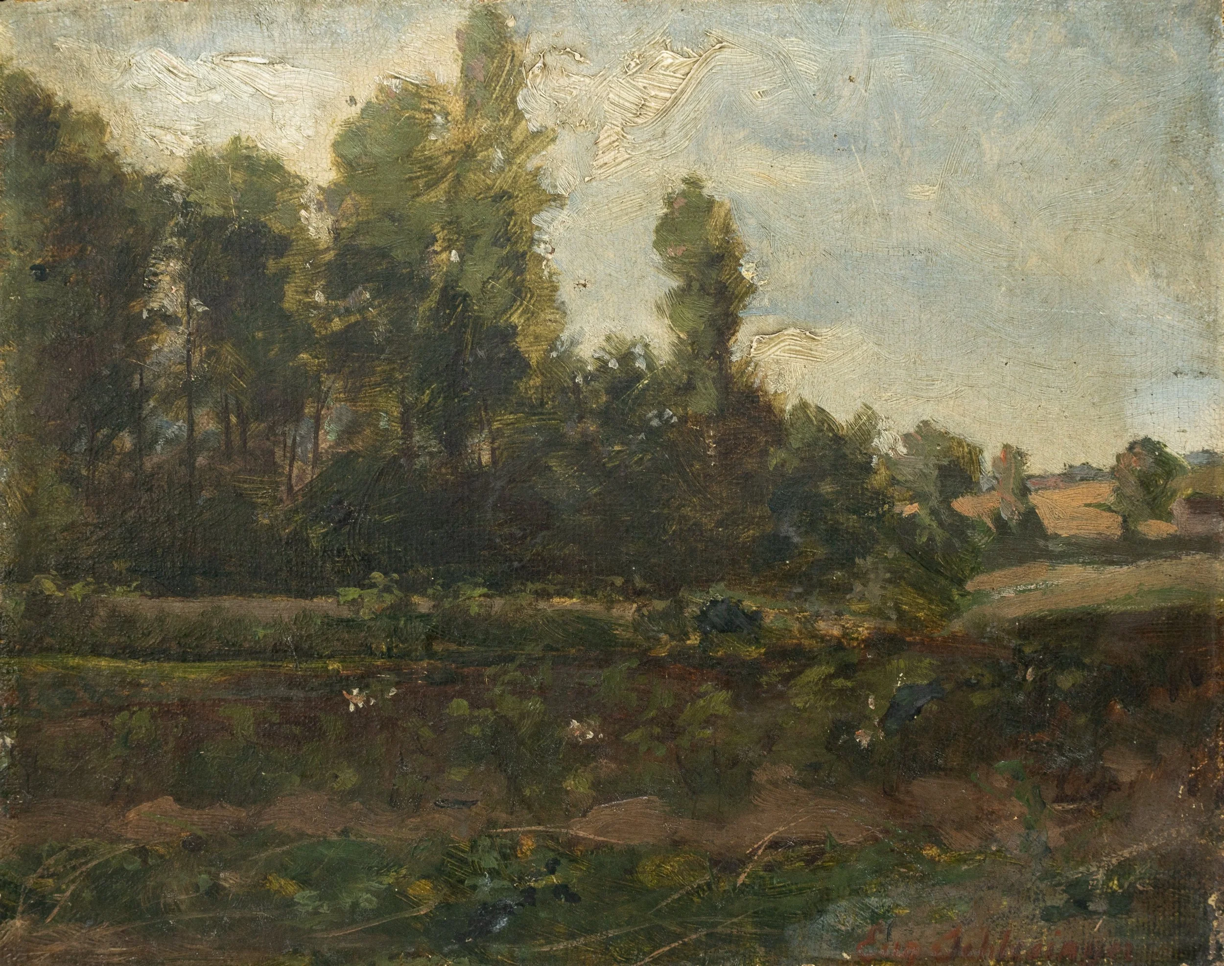 French Barbizon School, Forest's Edge, Oil on Board, $450