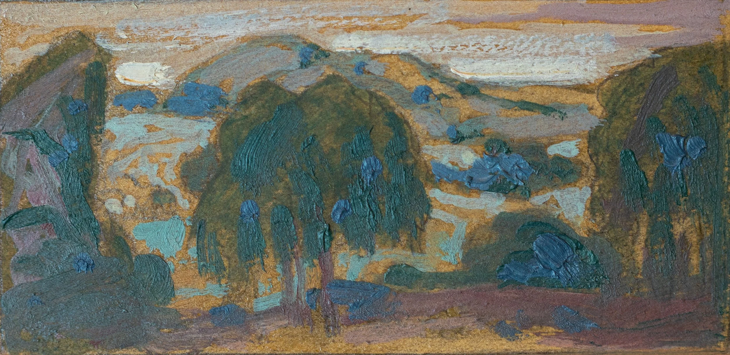 George Davidson, Landscape with Rocks, Oil on Paper, 2.5" x 5.125", $200